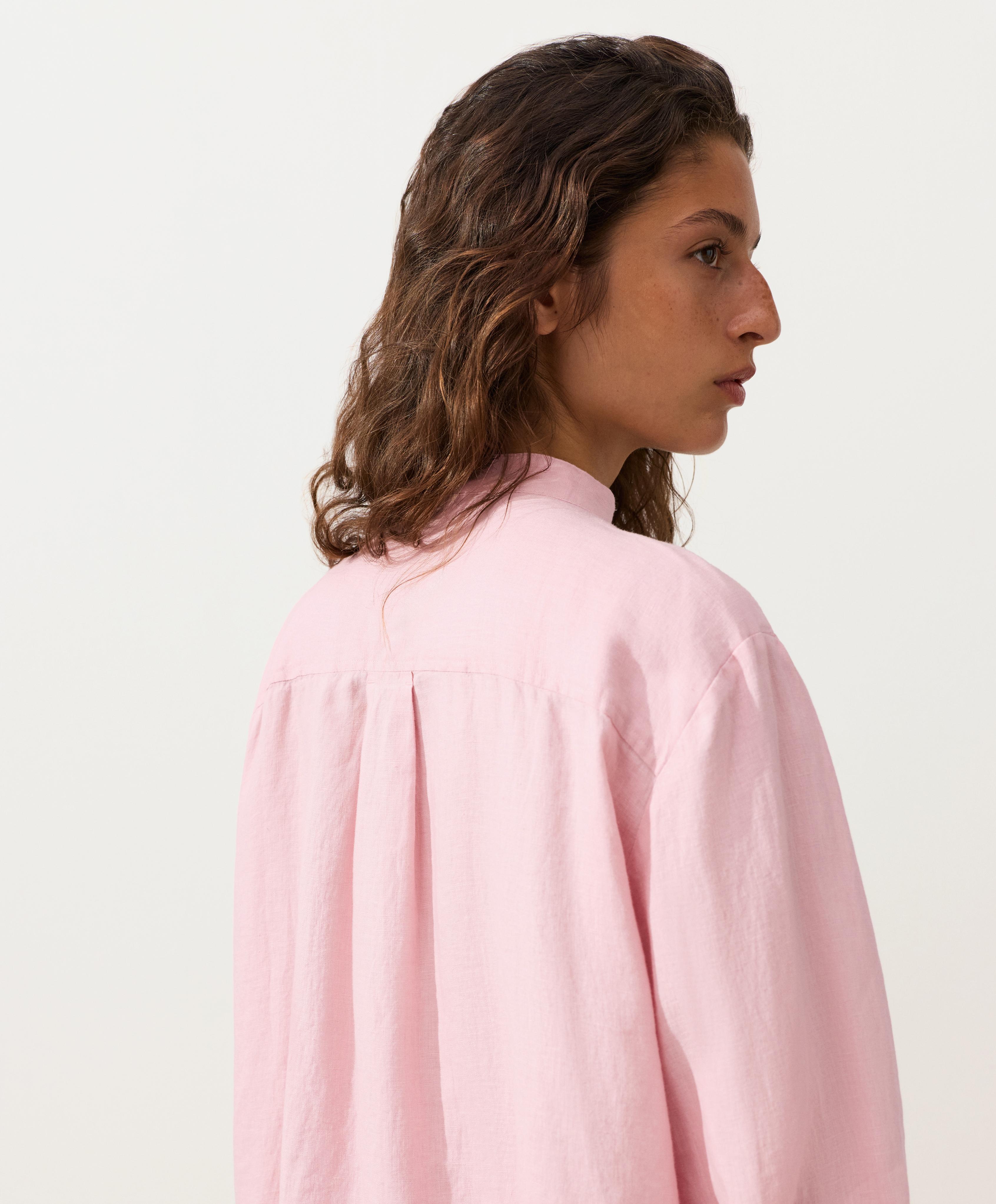 100% linen stand-up collar shirt — PALE PINK