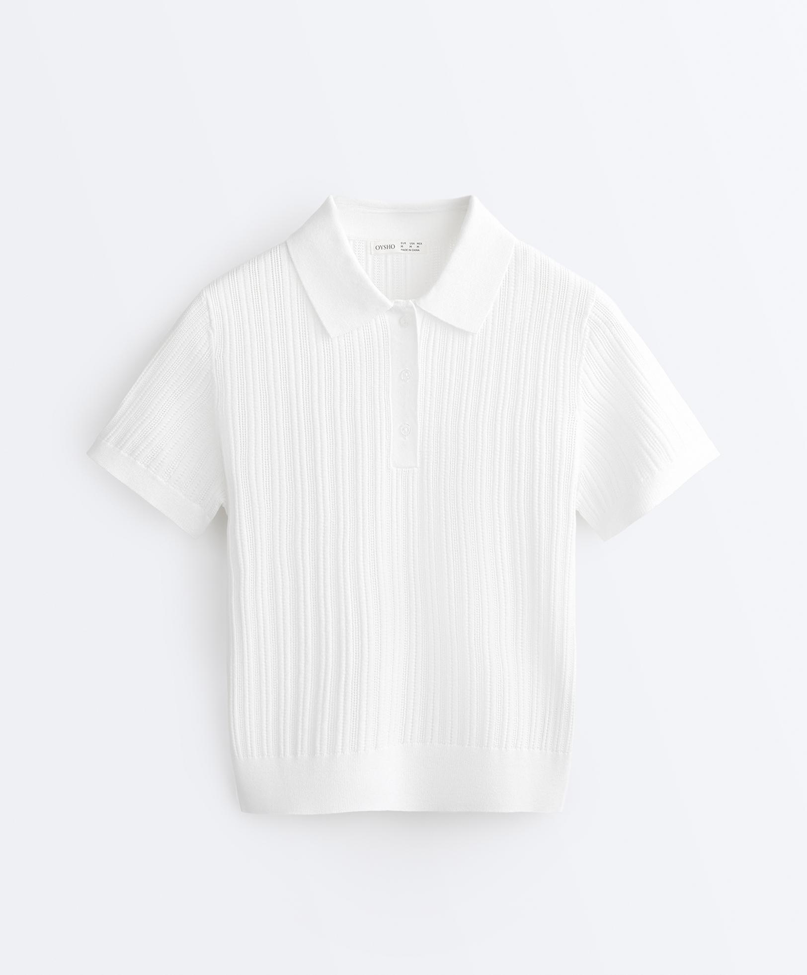 Pointelle knit polo shirt — WHITE 