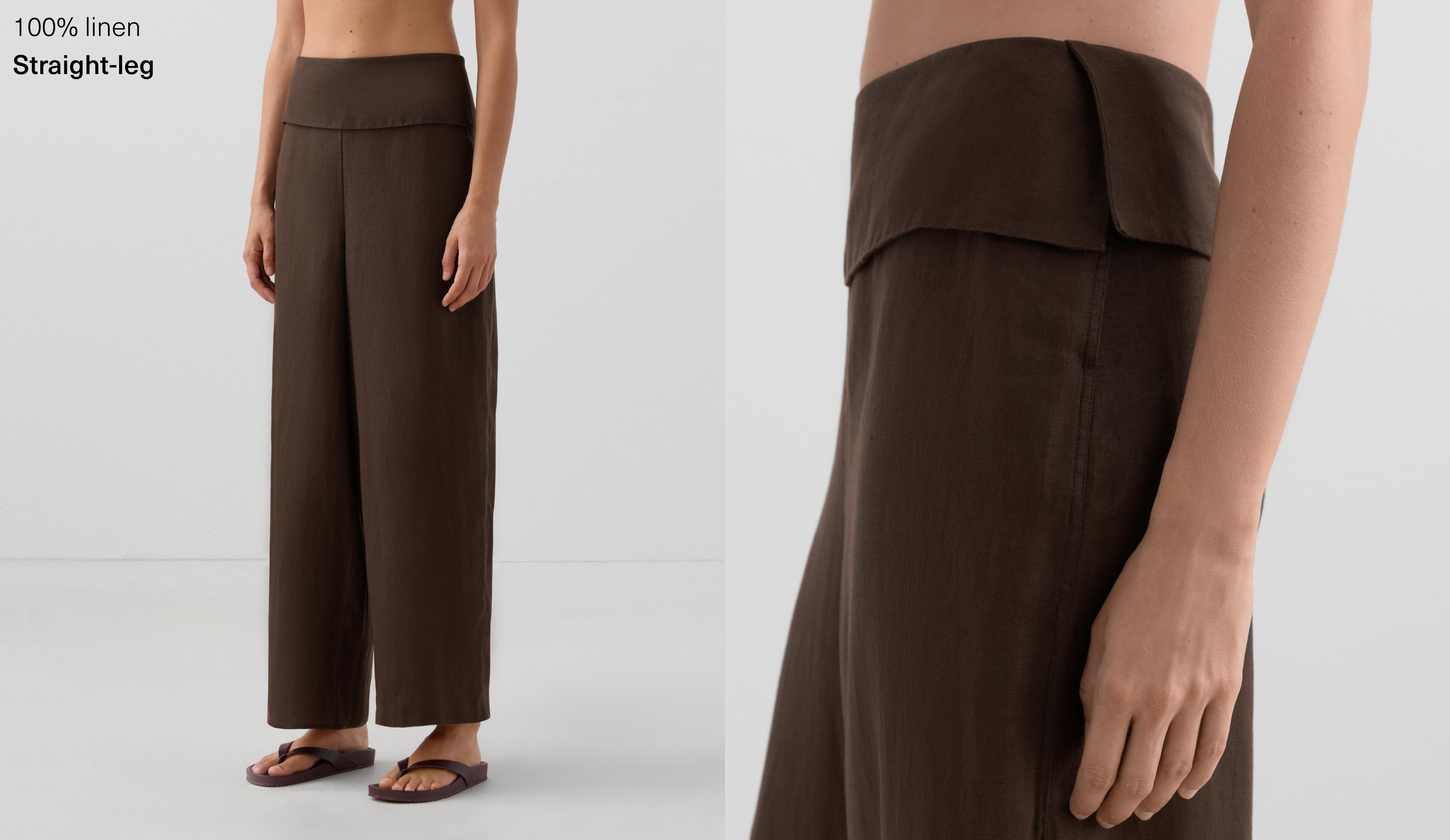 100% linen straight-leg trousers with folded waistband 100% linen straight-leg trousers with folded waistband