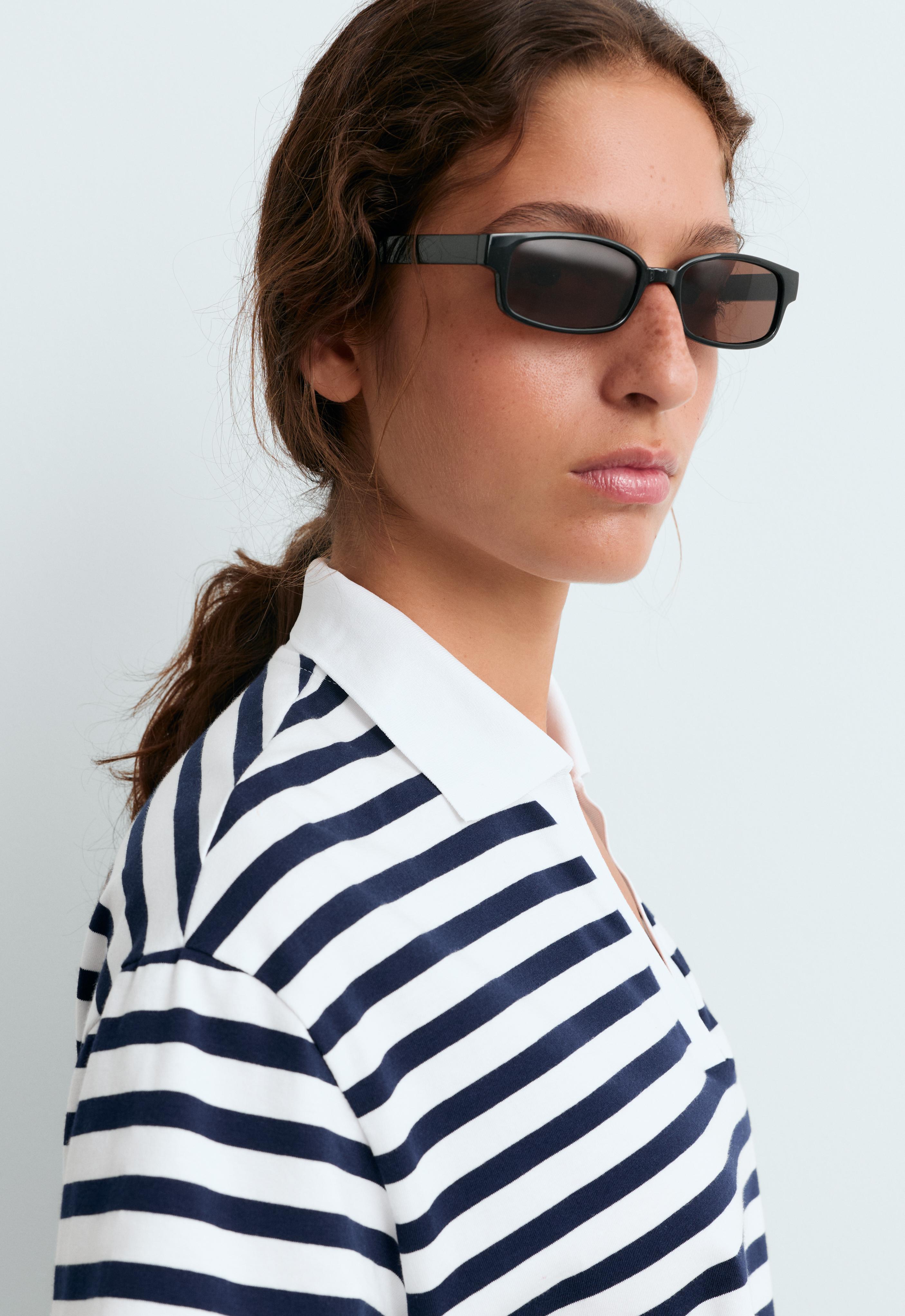 Boxy short-sleeved polo neck cotton blend T-shirt — NAVY BLUE