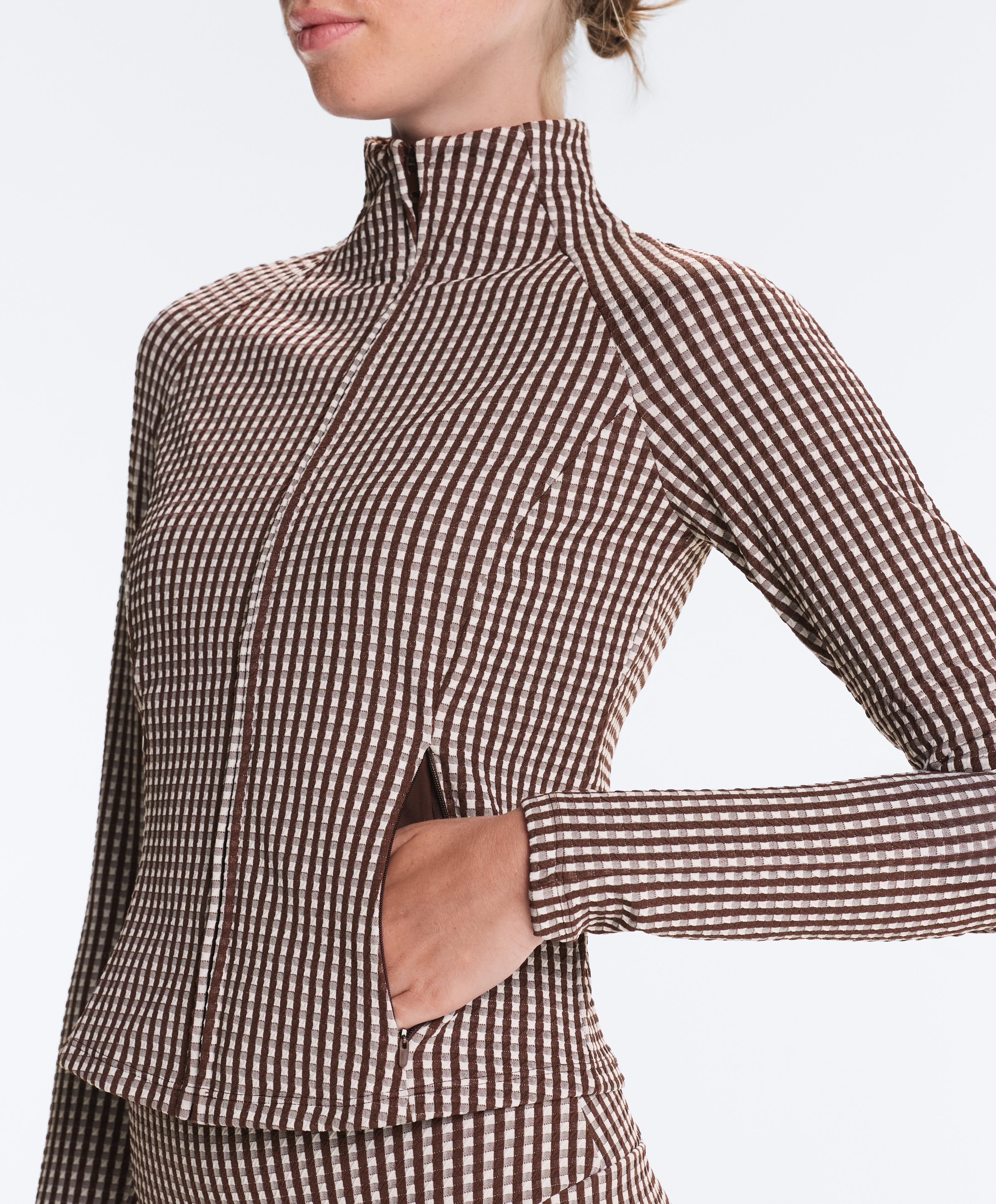 Gingham technical jacket — DARK REDDISH‑BROWN