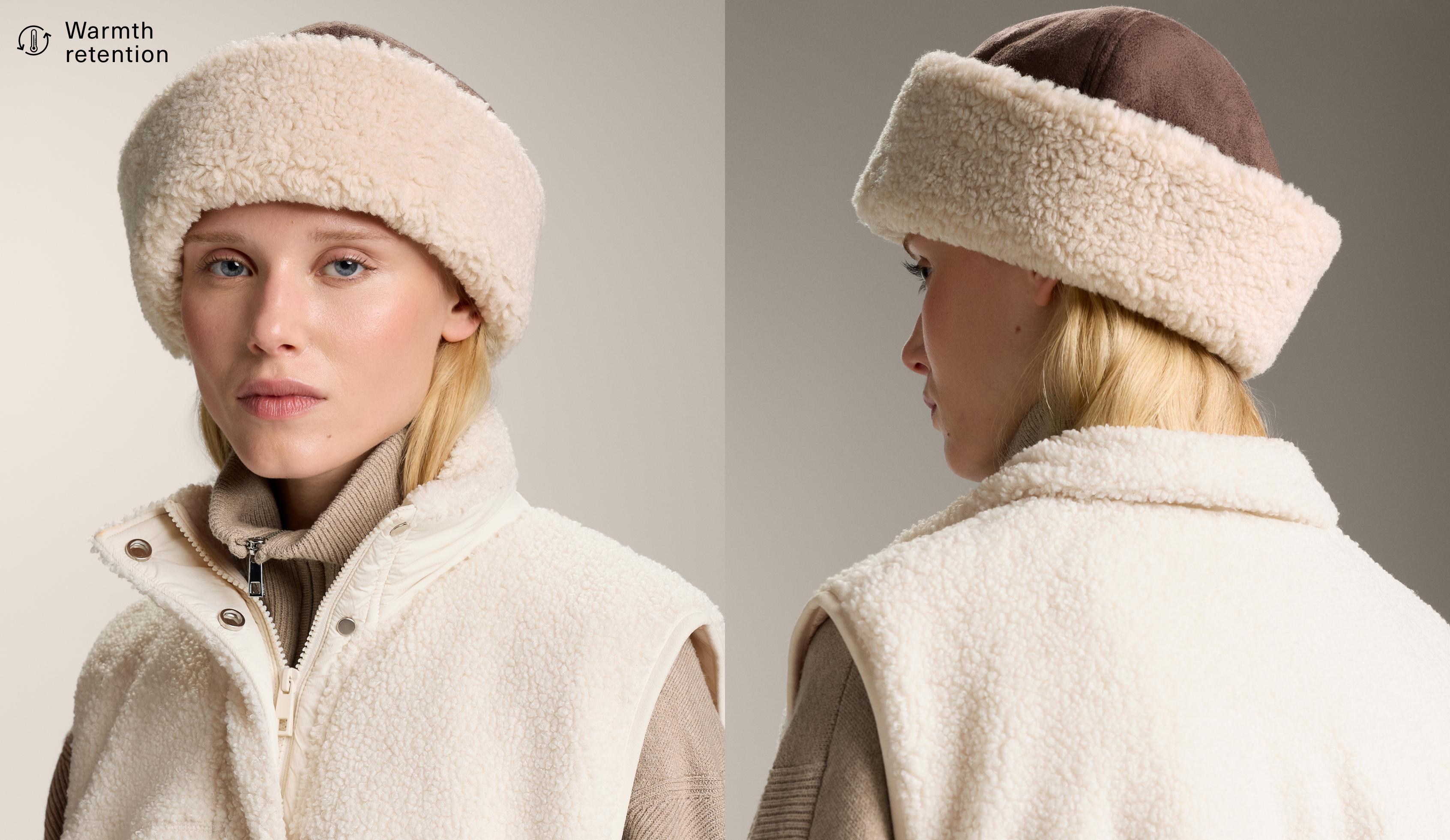 Double-faced faux-shearling hat
