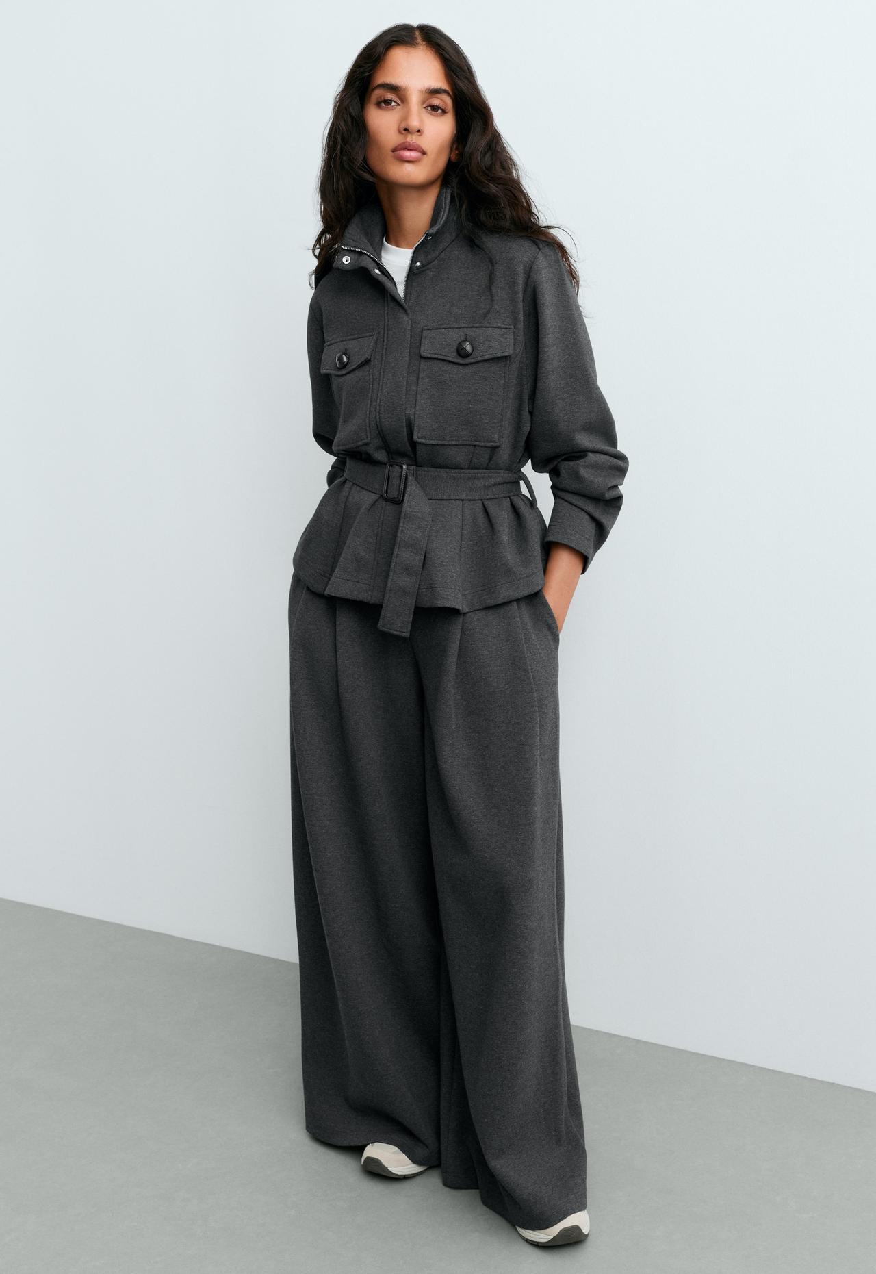 Wide-leg piqué cotton trousers — DARK GREY