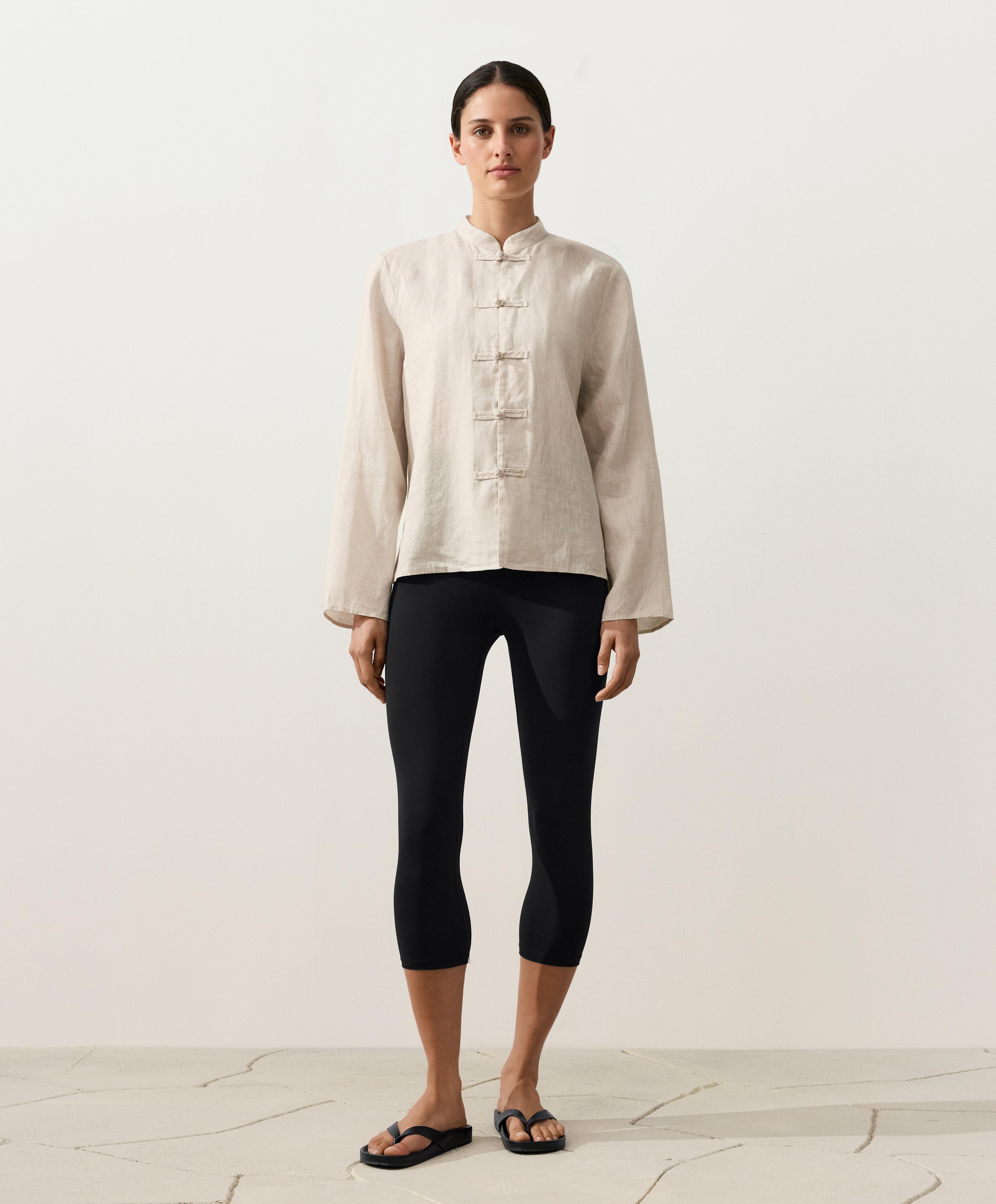 100% linen stand-up collar shirt — SAND MELANGE
