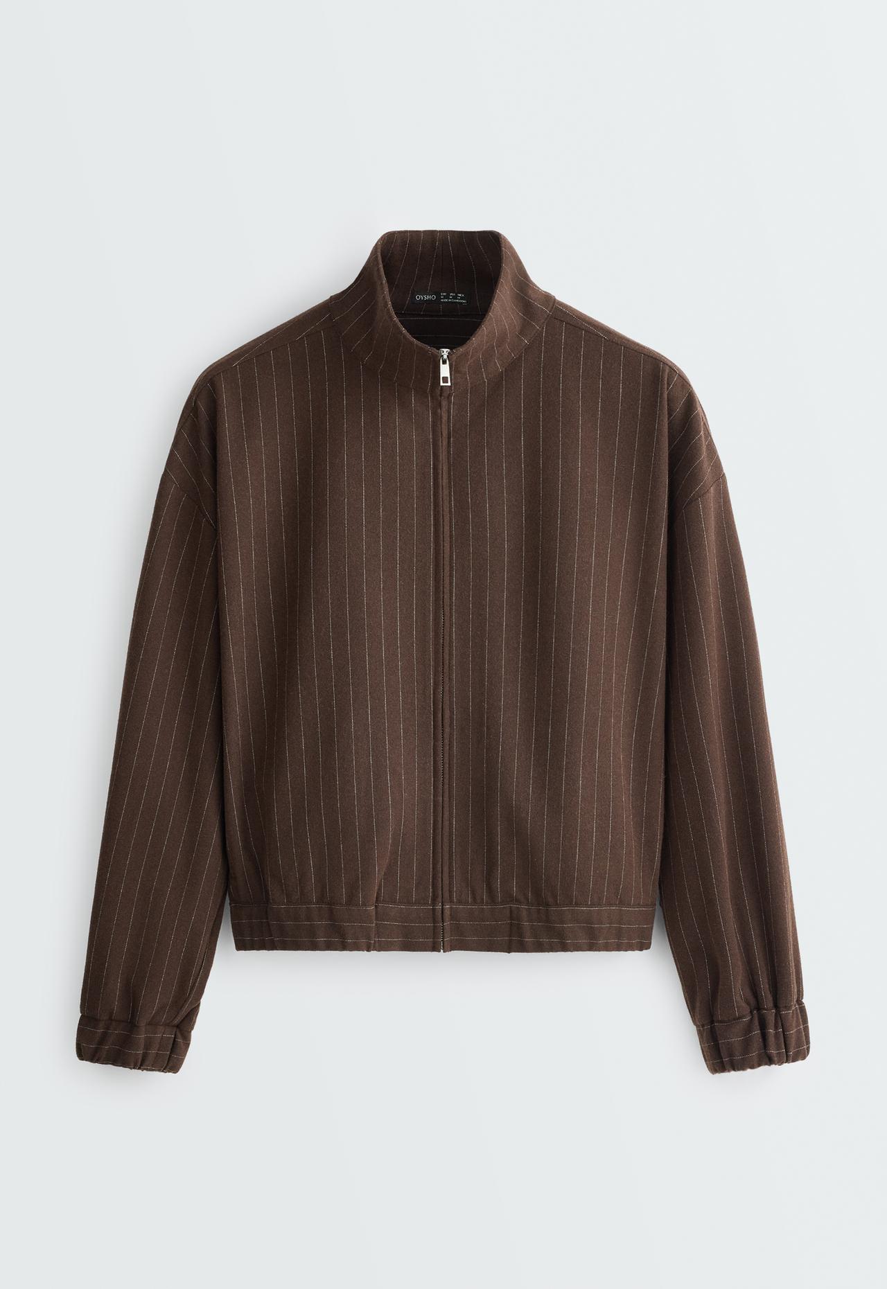 Pinstripe jacket, 15% wool — DARK BROWN