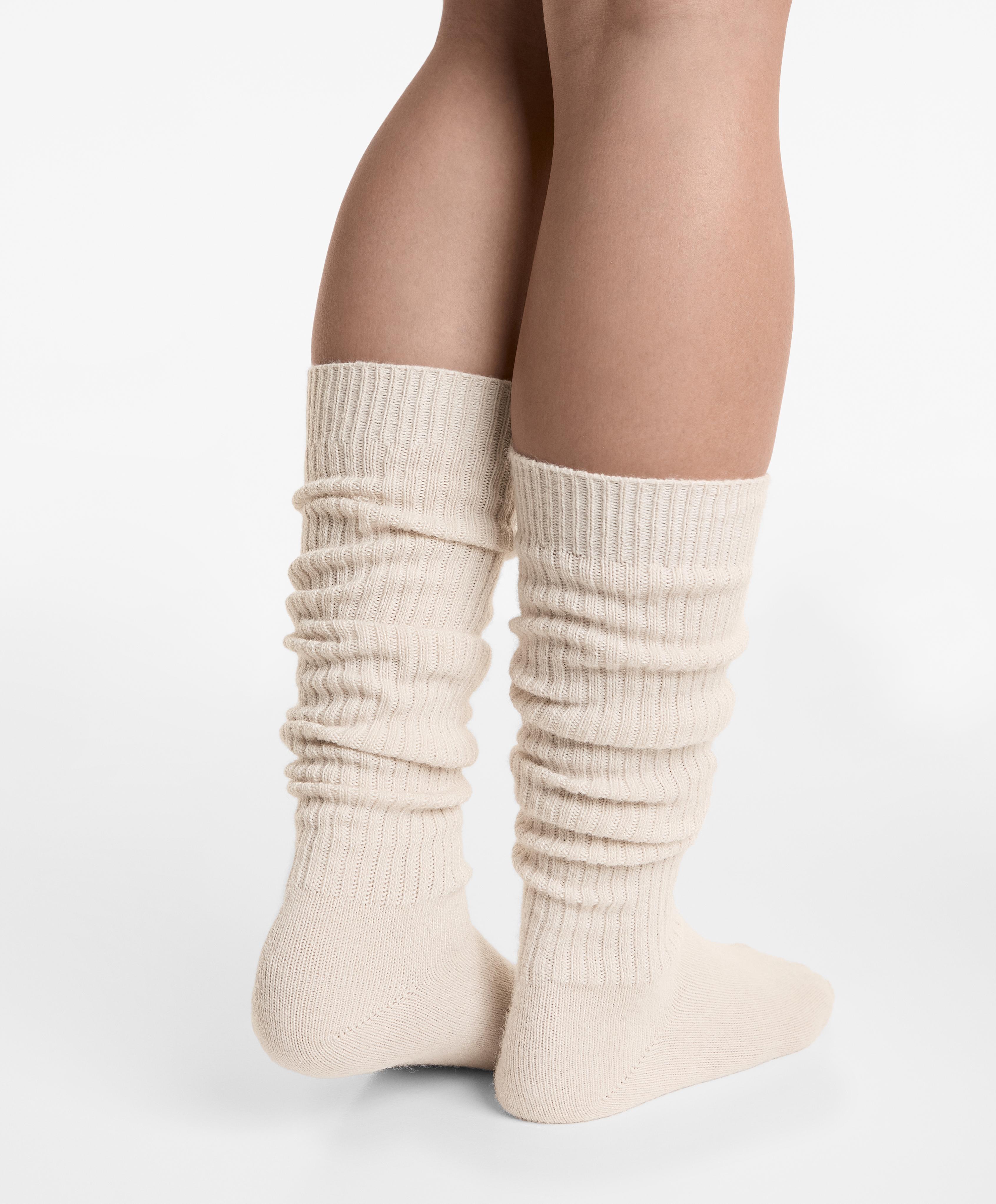 18% cashmere 13% wool long socks — STONE