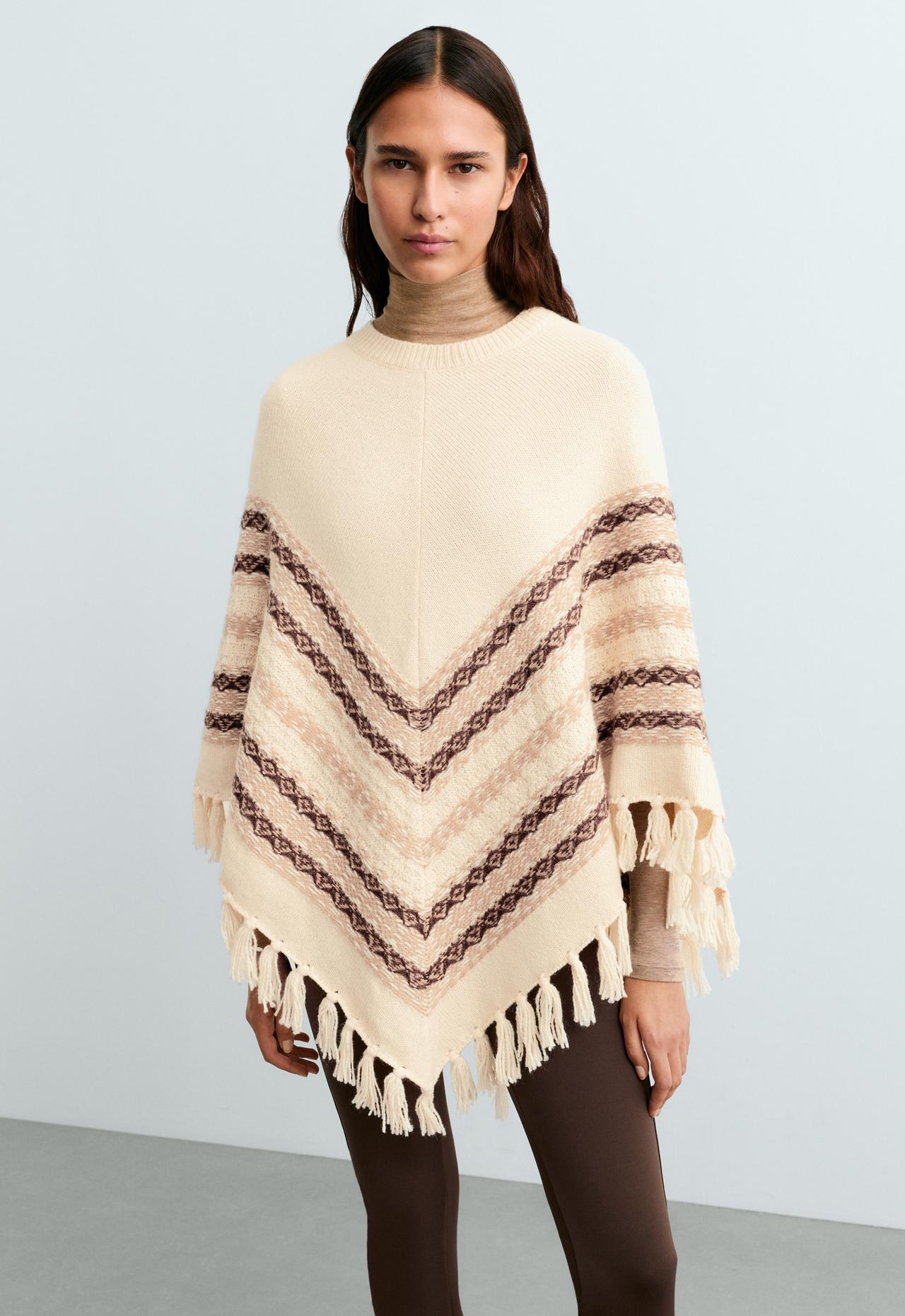 Knit poncho 30% wool — ECRU
