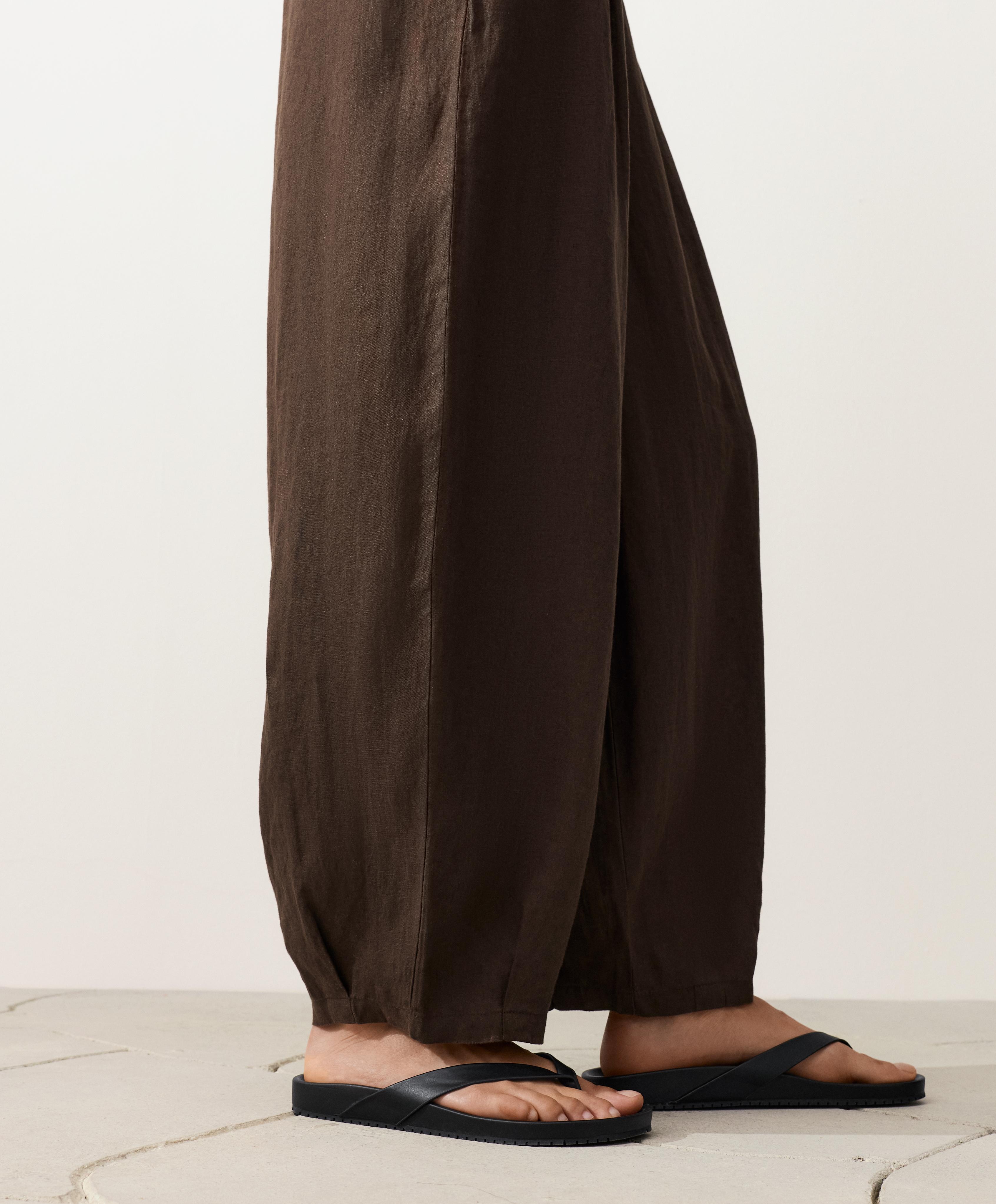100% linen balloon trousers — DARK BROWN