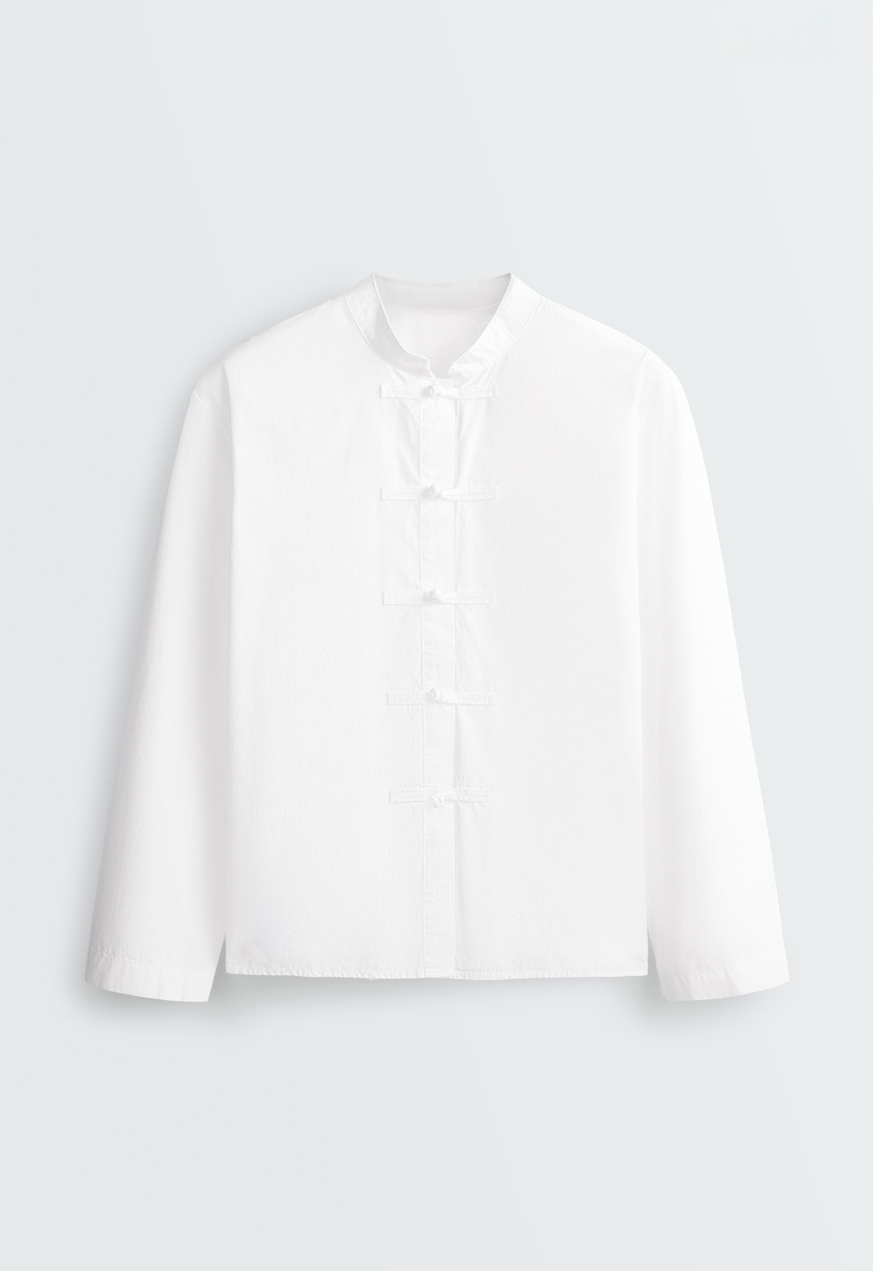 100% cotton stand-up collar shirt — WHITE