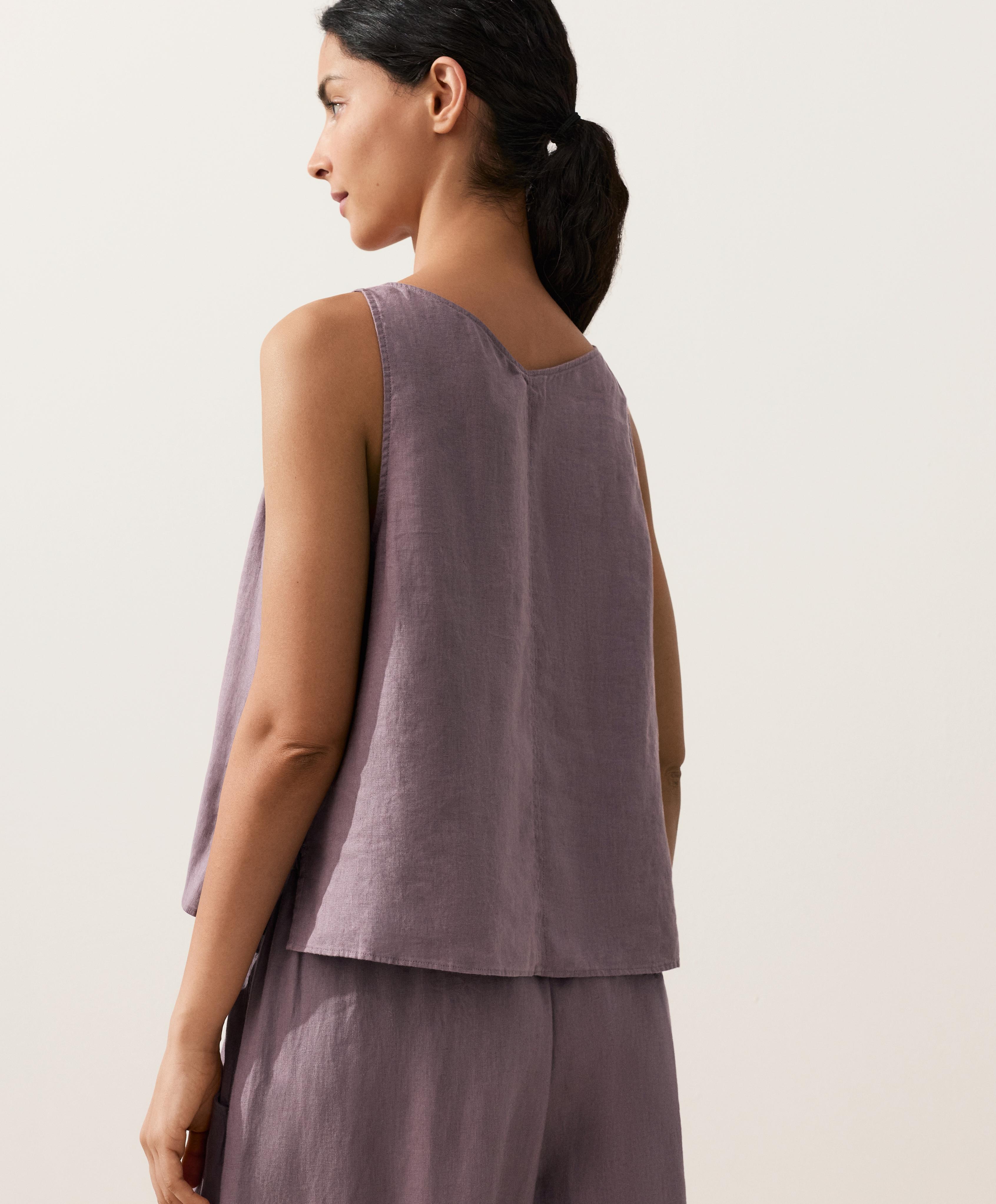 100% linen V-neck strap top — DUSTY LILAC
