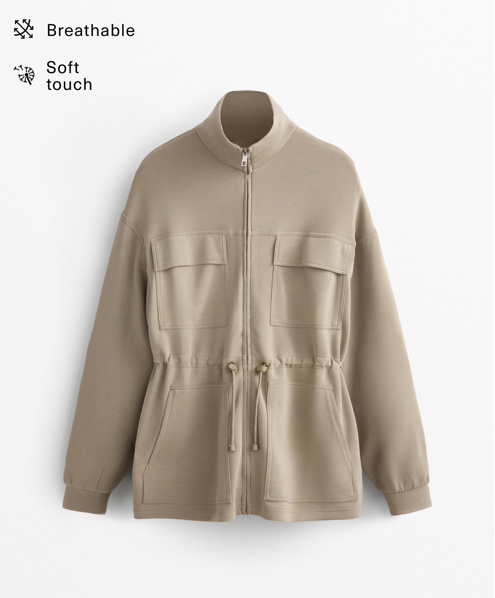 Chaqueta larga bolsillos Soft Touch con modal