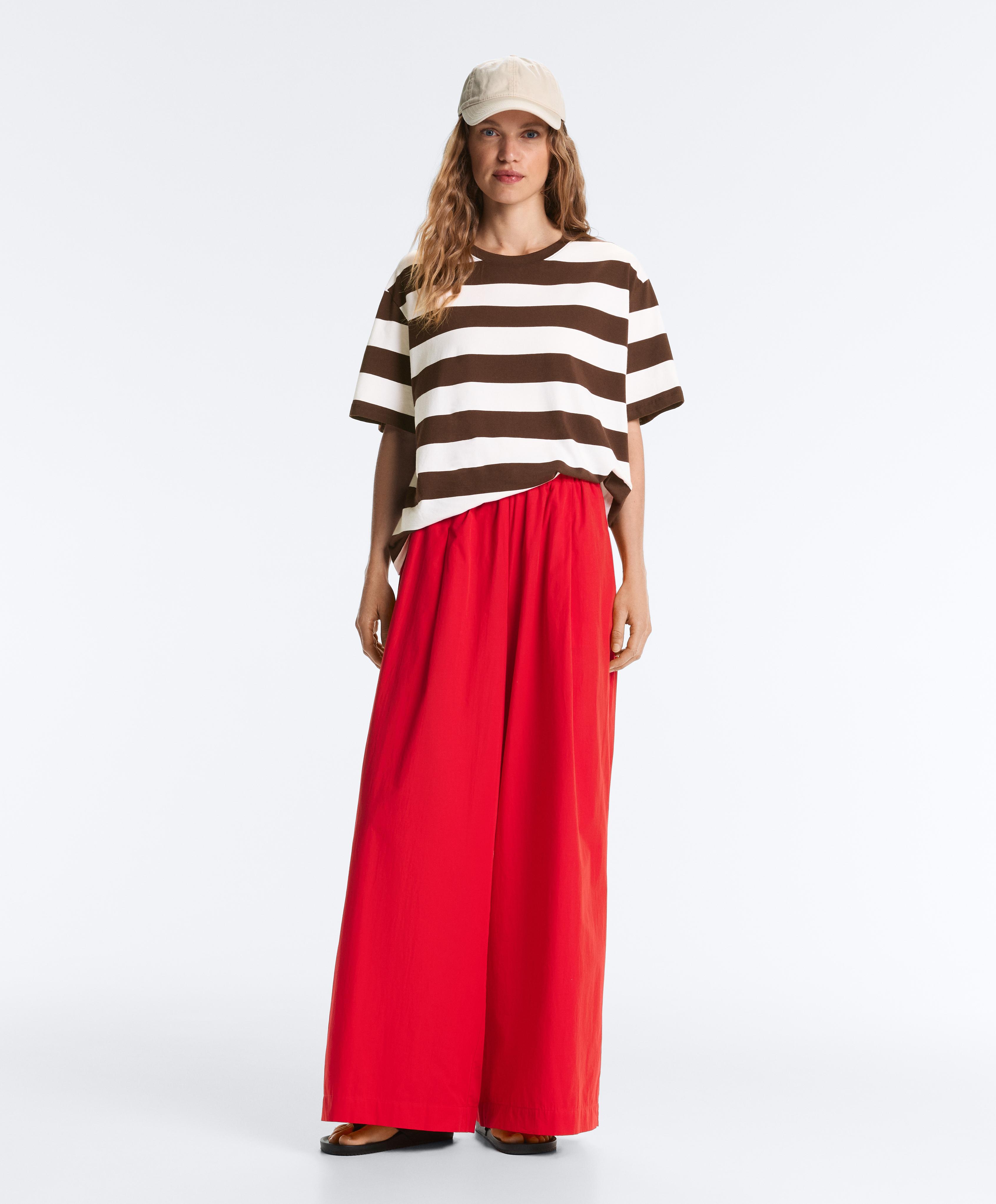 100% cotton poplin wide-leg trousers — BRIGHT RED