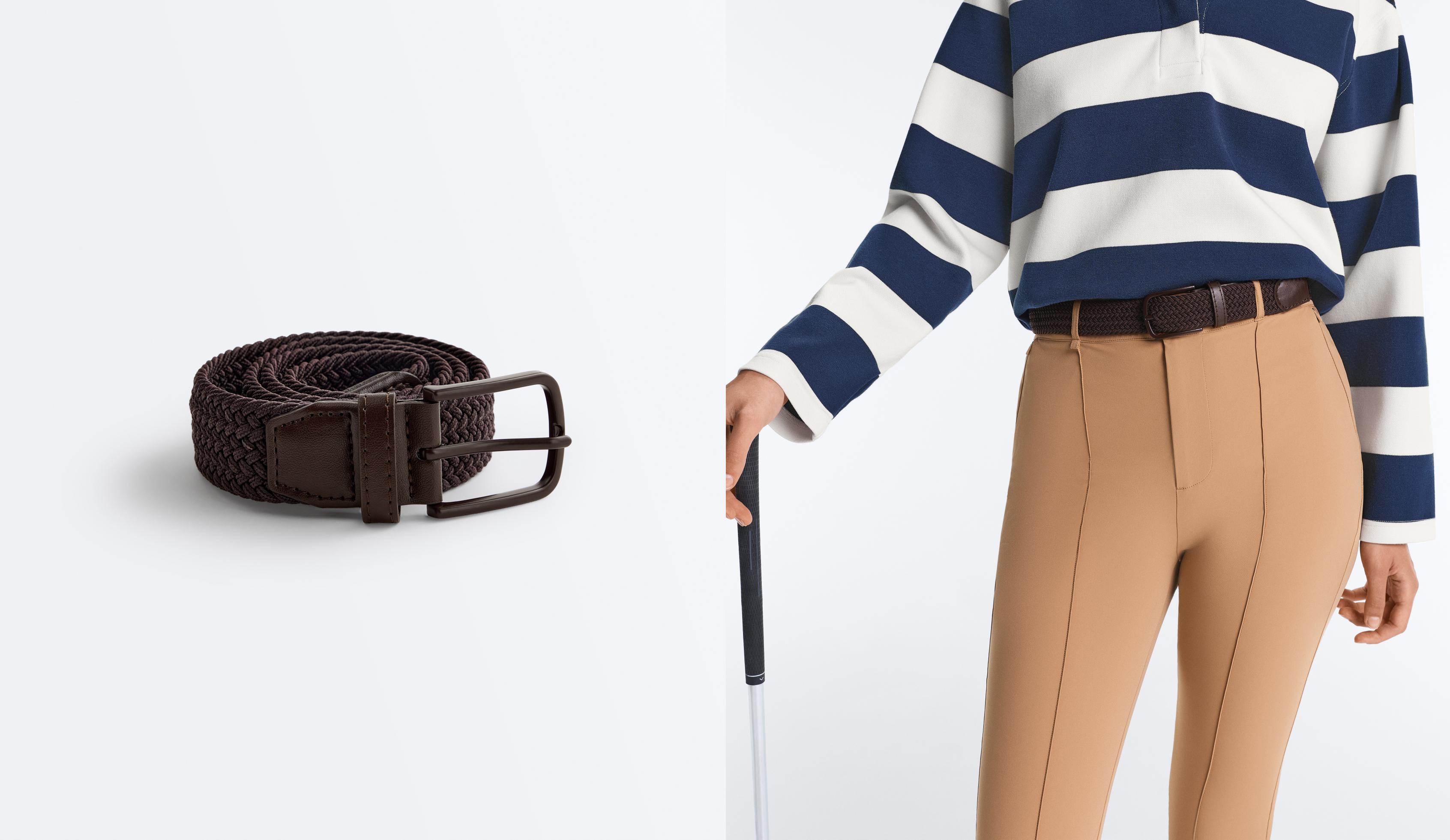 PLAITED ELASTIC BELT — BROWN