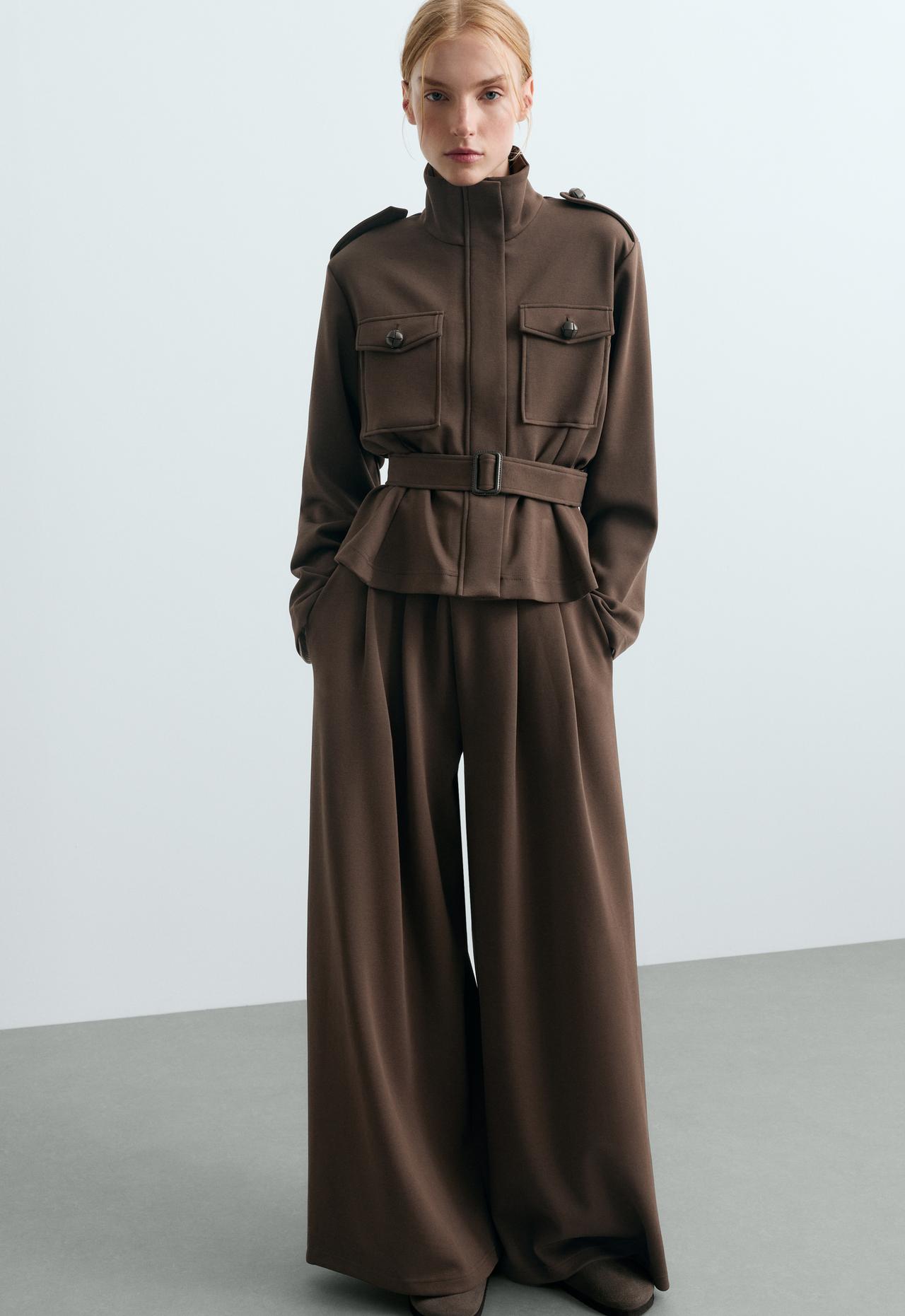 Wide-leg piqué cotton trousers — BROWN