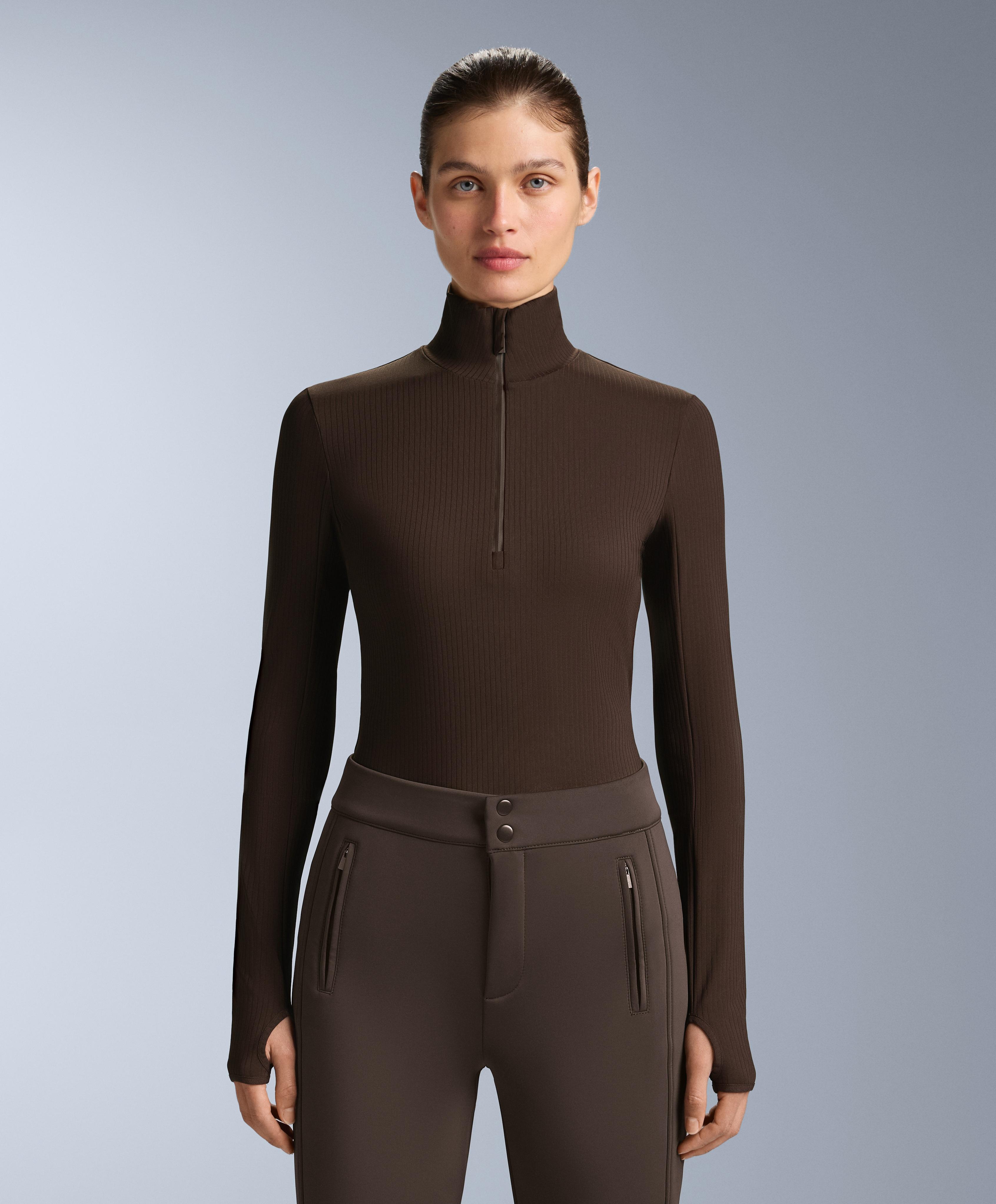 Thermal base layer rib T-shirt — DARK REDDISH‑BROWN