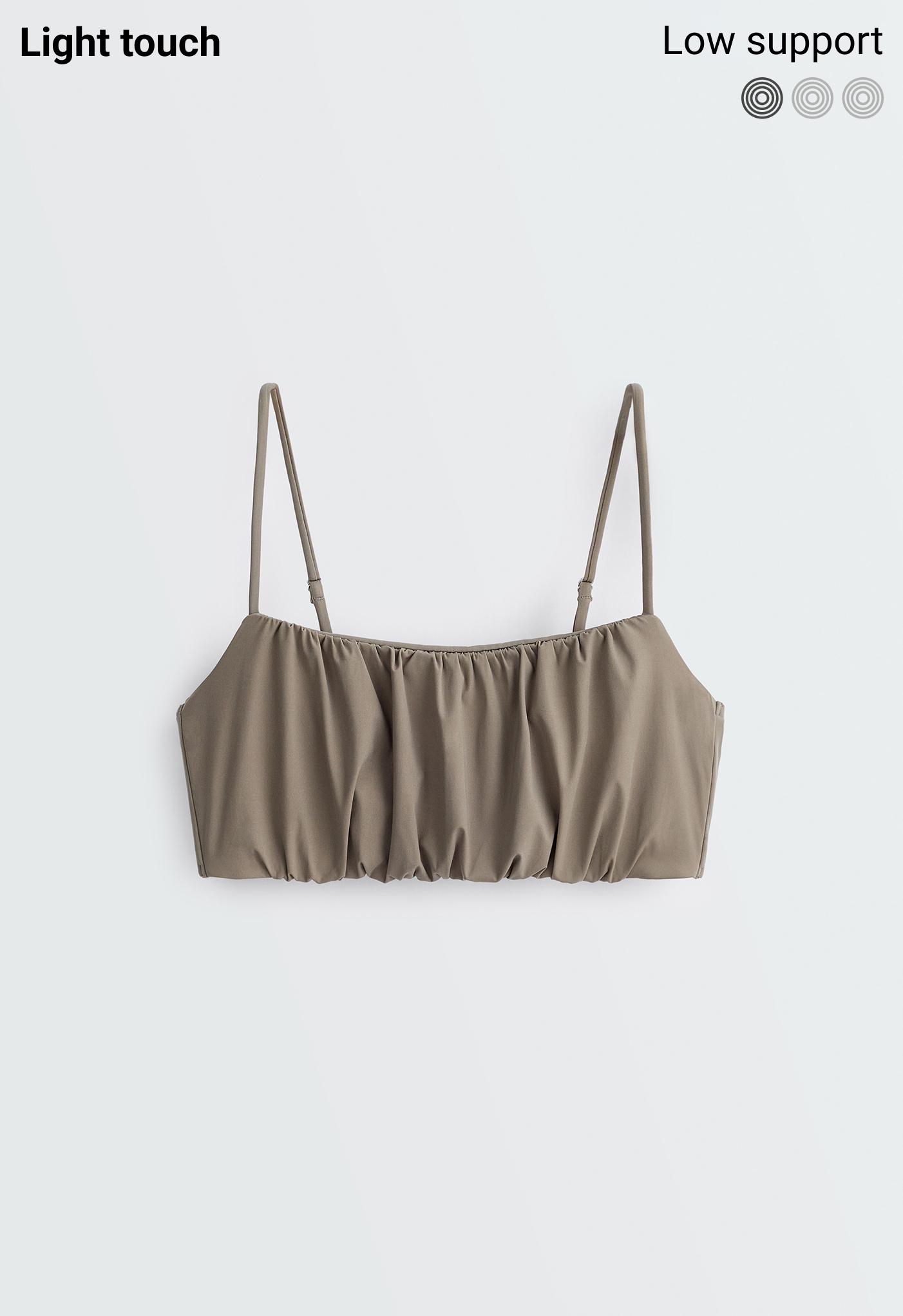 Light Touch ruched low-support bra — KHAKI-GREY