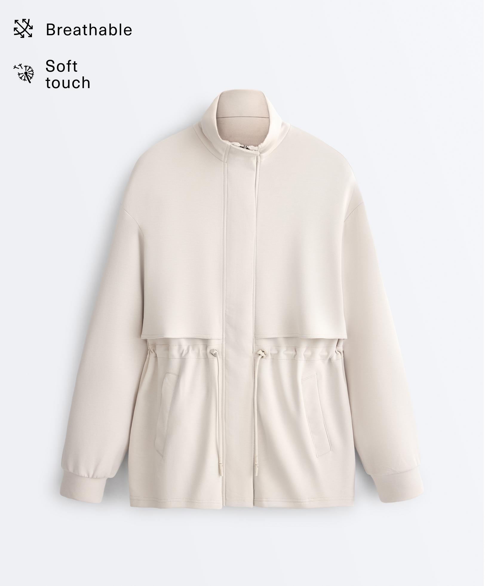 Long soft-touch jacket with modal and pockets — PALE MINK