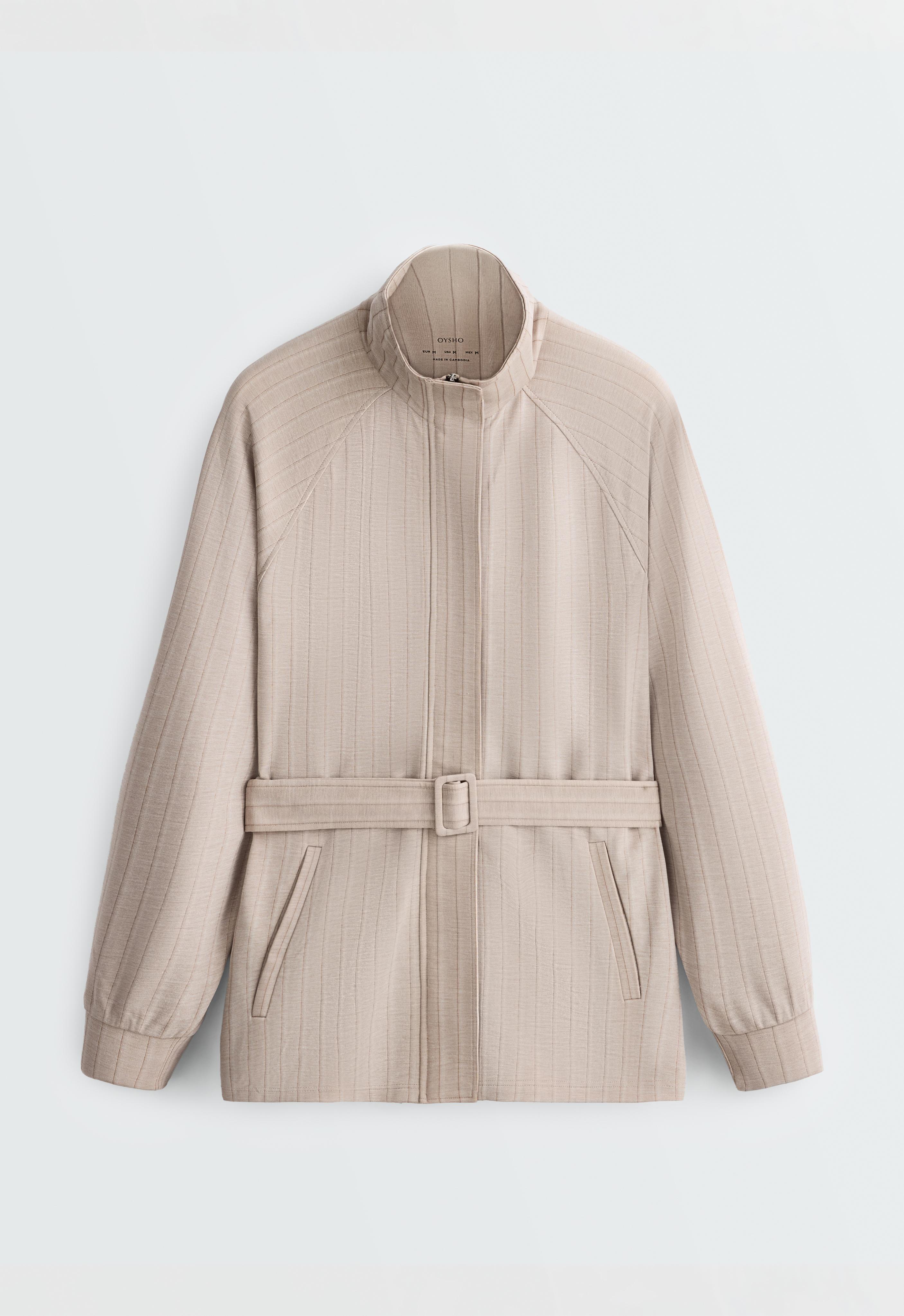 Striped soft-touch belted jacket — SOFT MINK