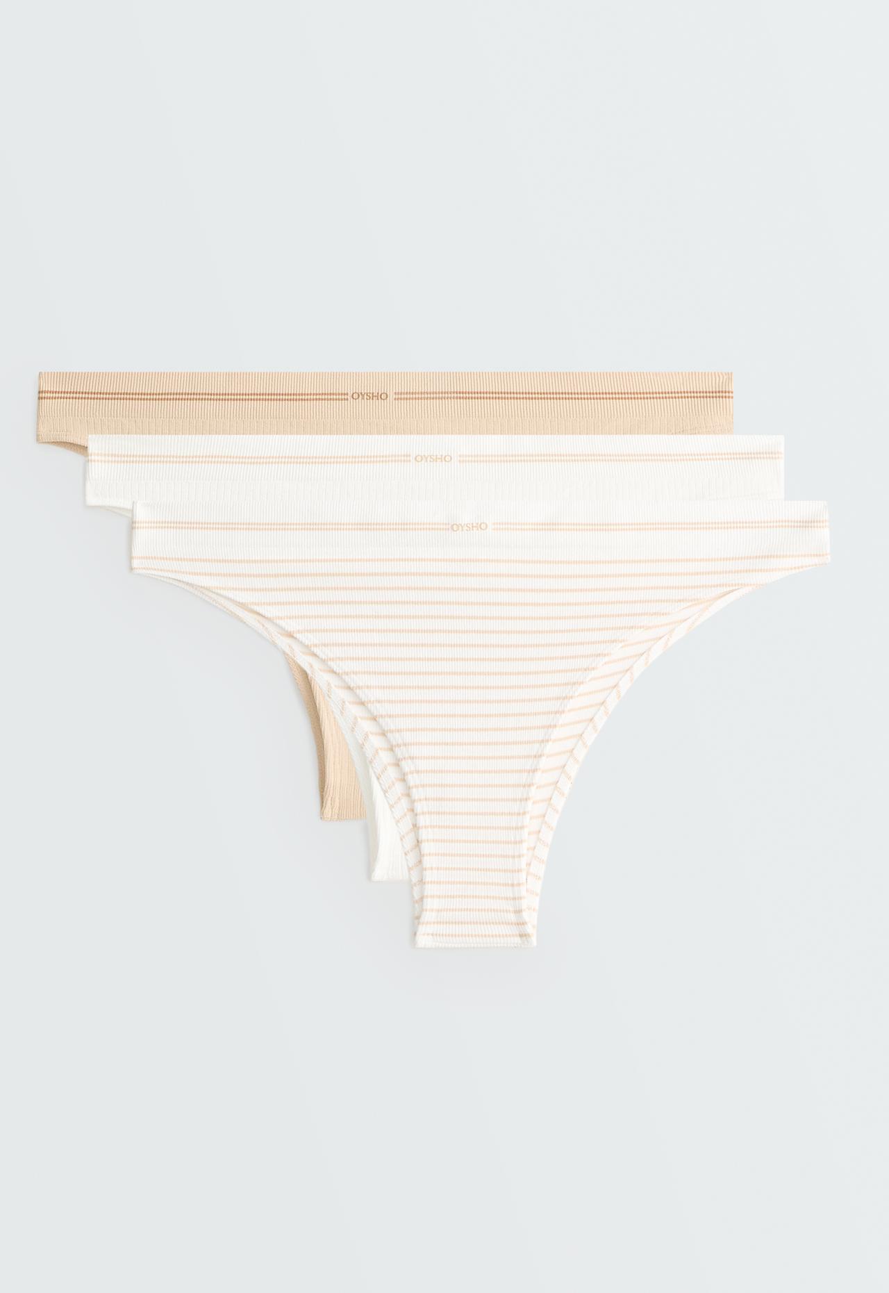 3 seamless ribbed polyamide blend Brazilian briefs — WHITE 