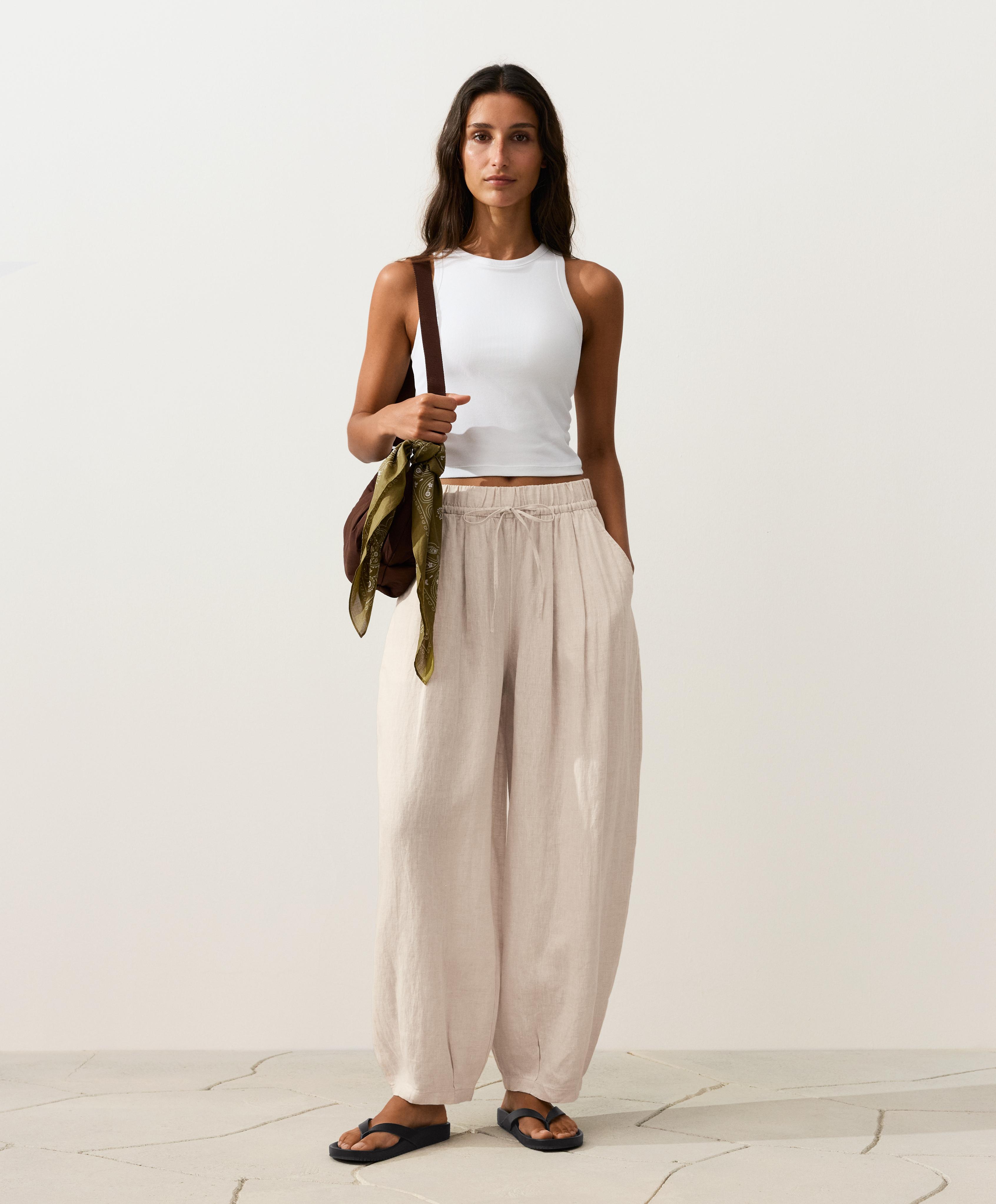 100% linen balloon trousers — SAND MELANGE