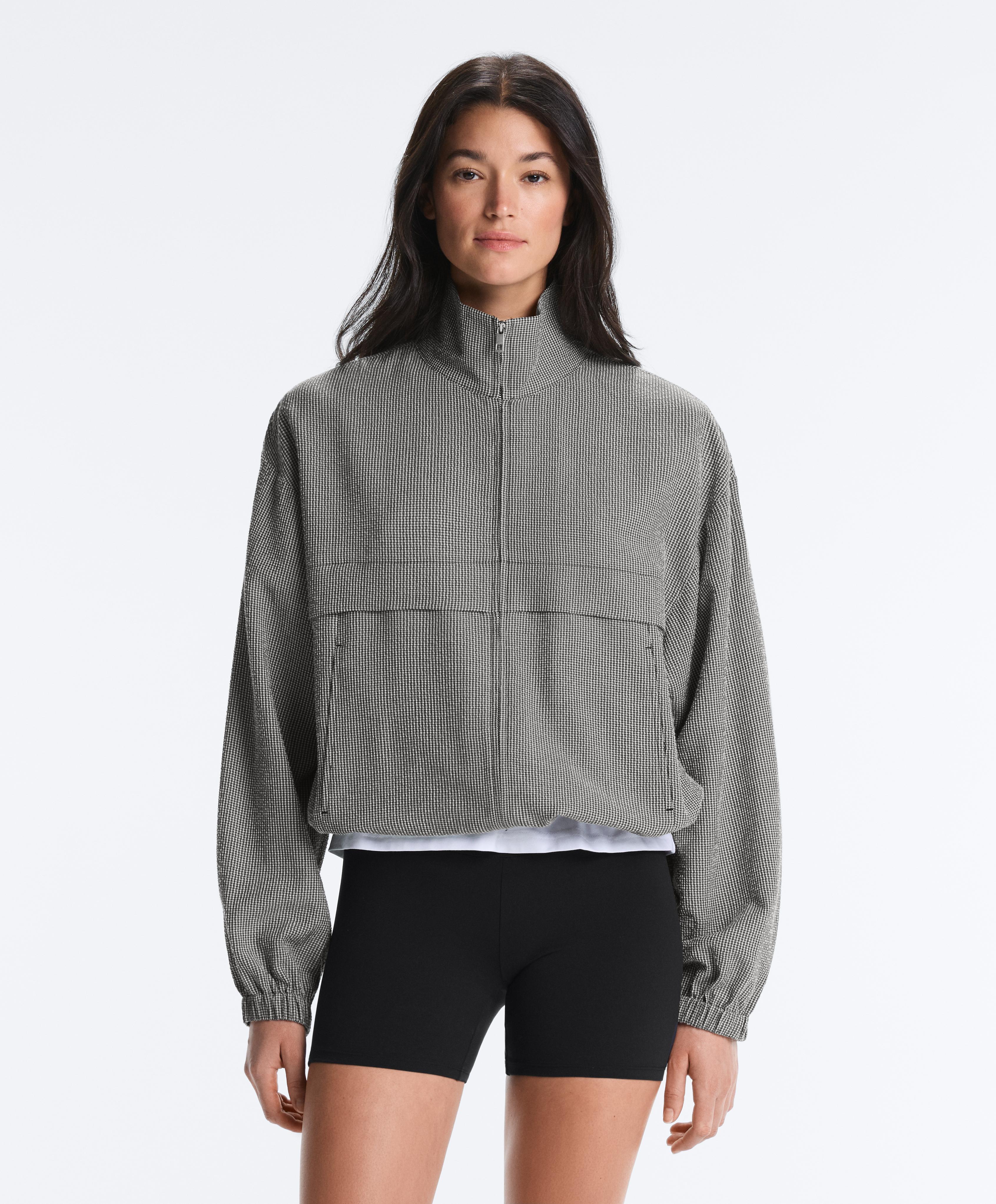 Lyocell blend gingham bomber jacket — DUSTY BLACK