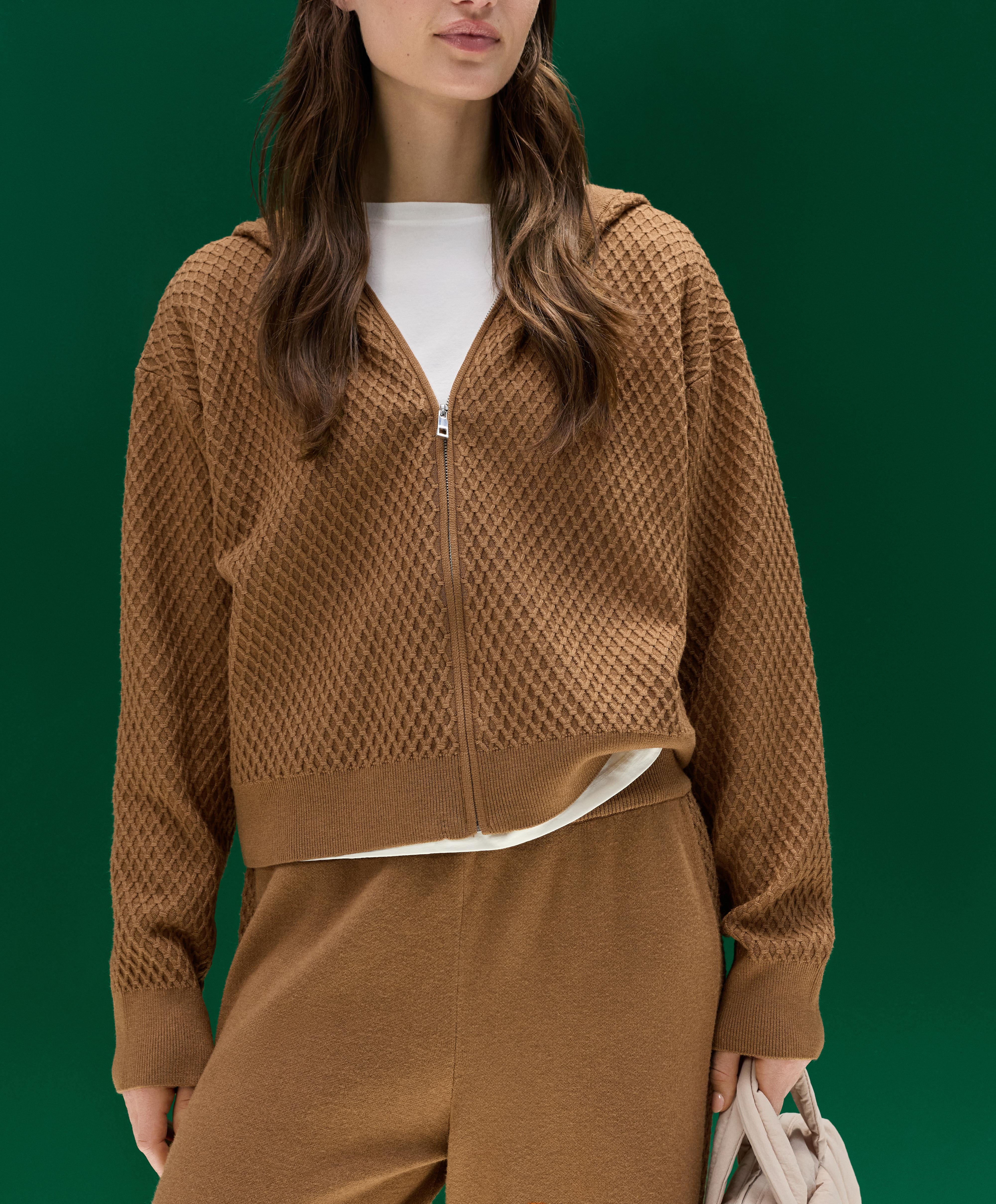 Structured knit hooded jacket — COPPER