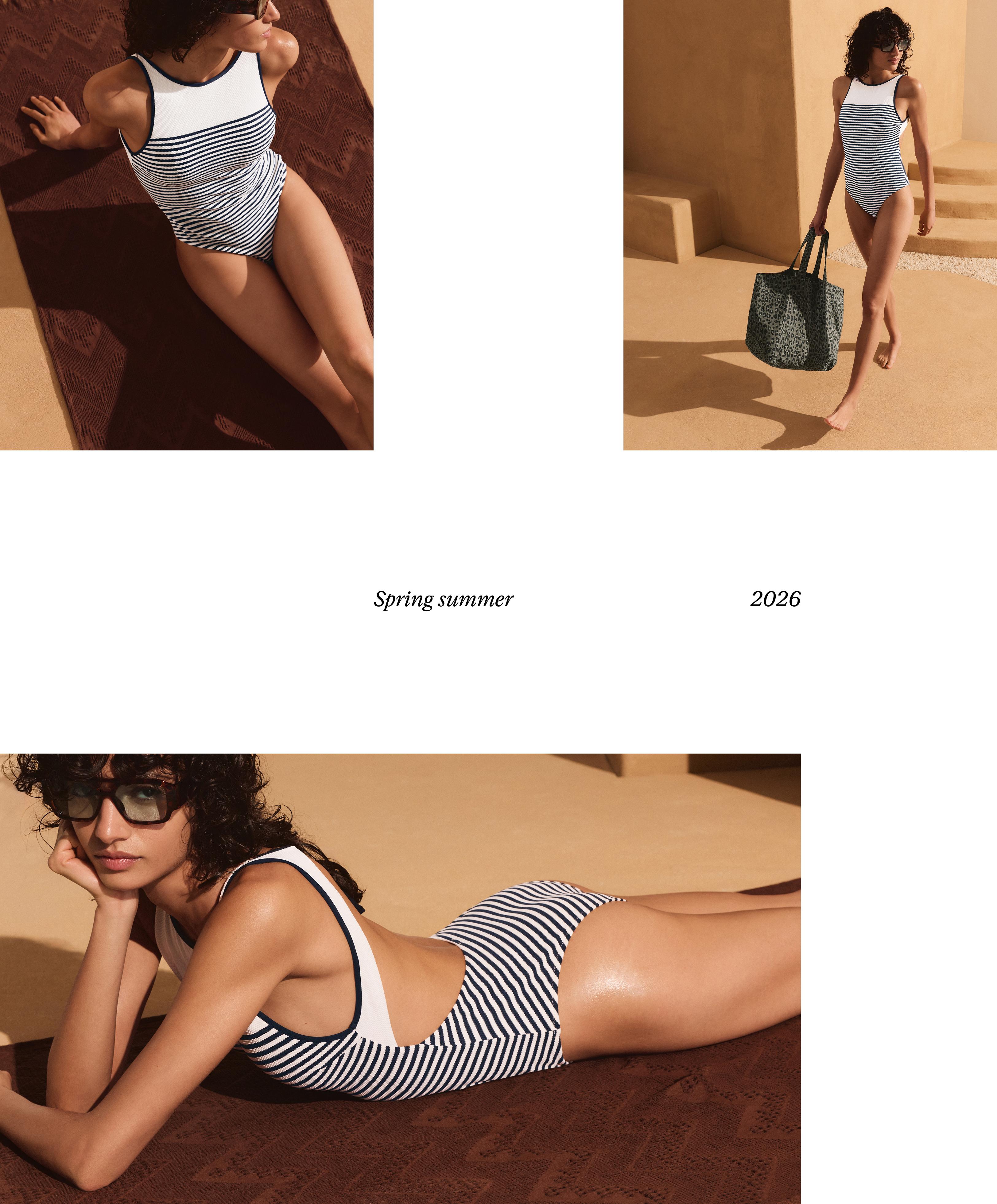 Striped halter swimsuit — PALE ECRU