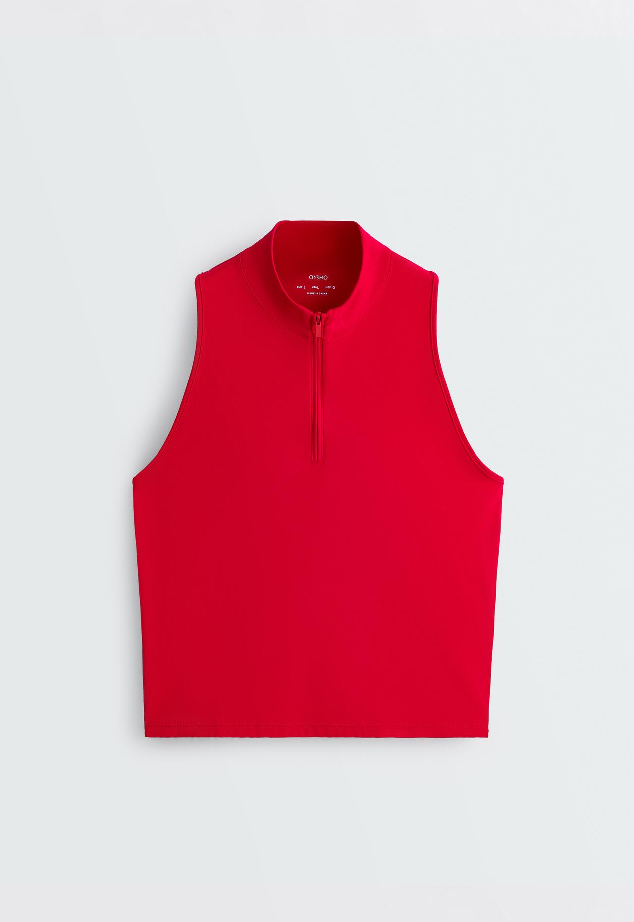 Half-zip sleeveless top — STRONG RED