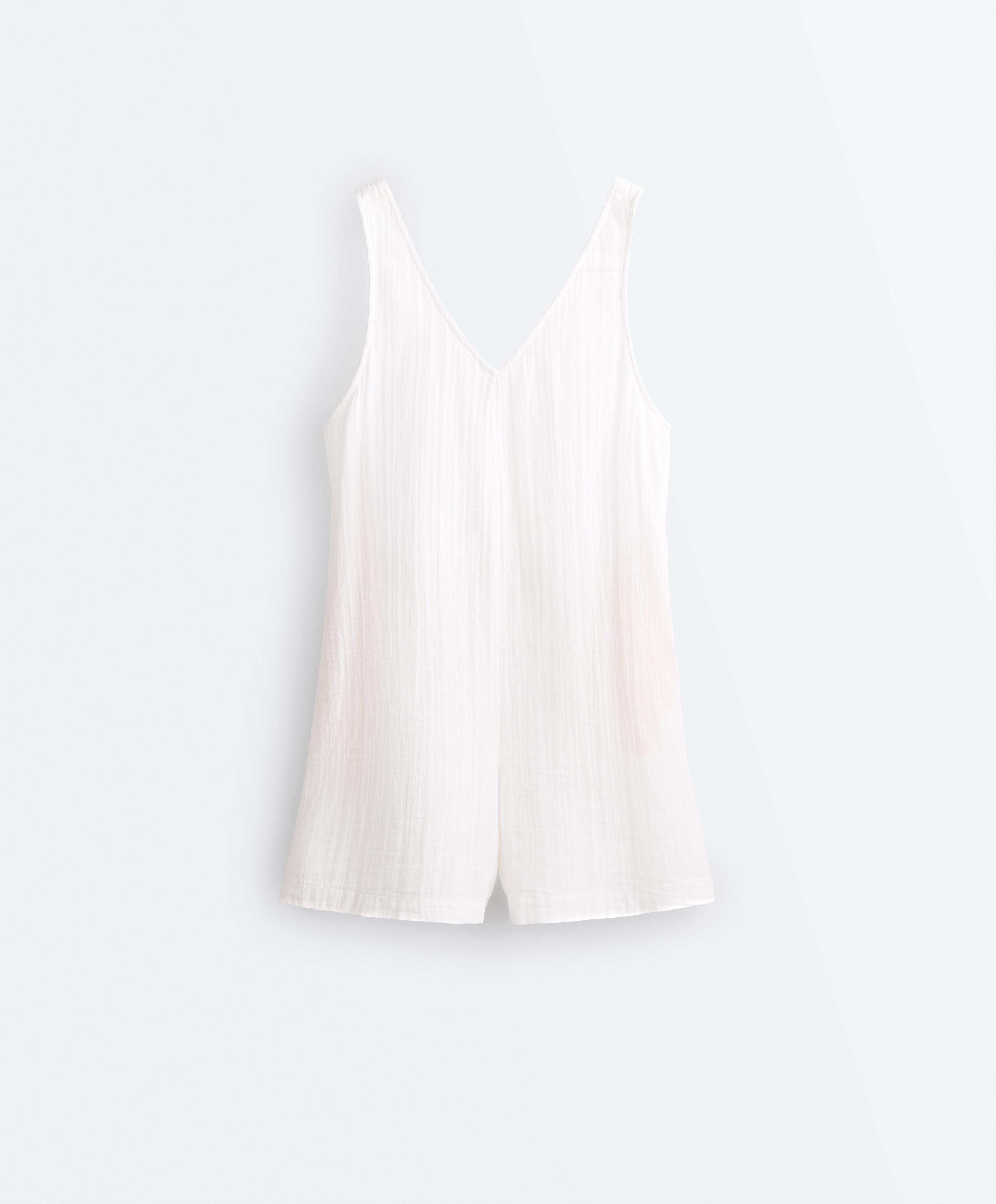 100% cotton gauze short jumpsuit — WHITE 