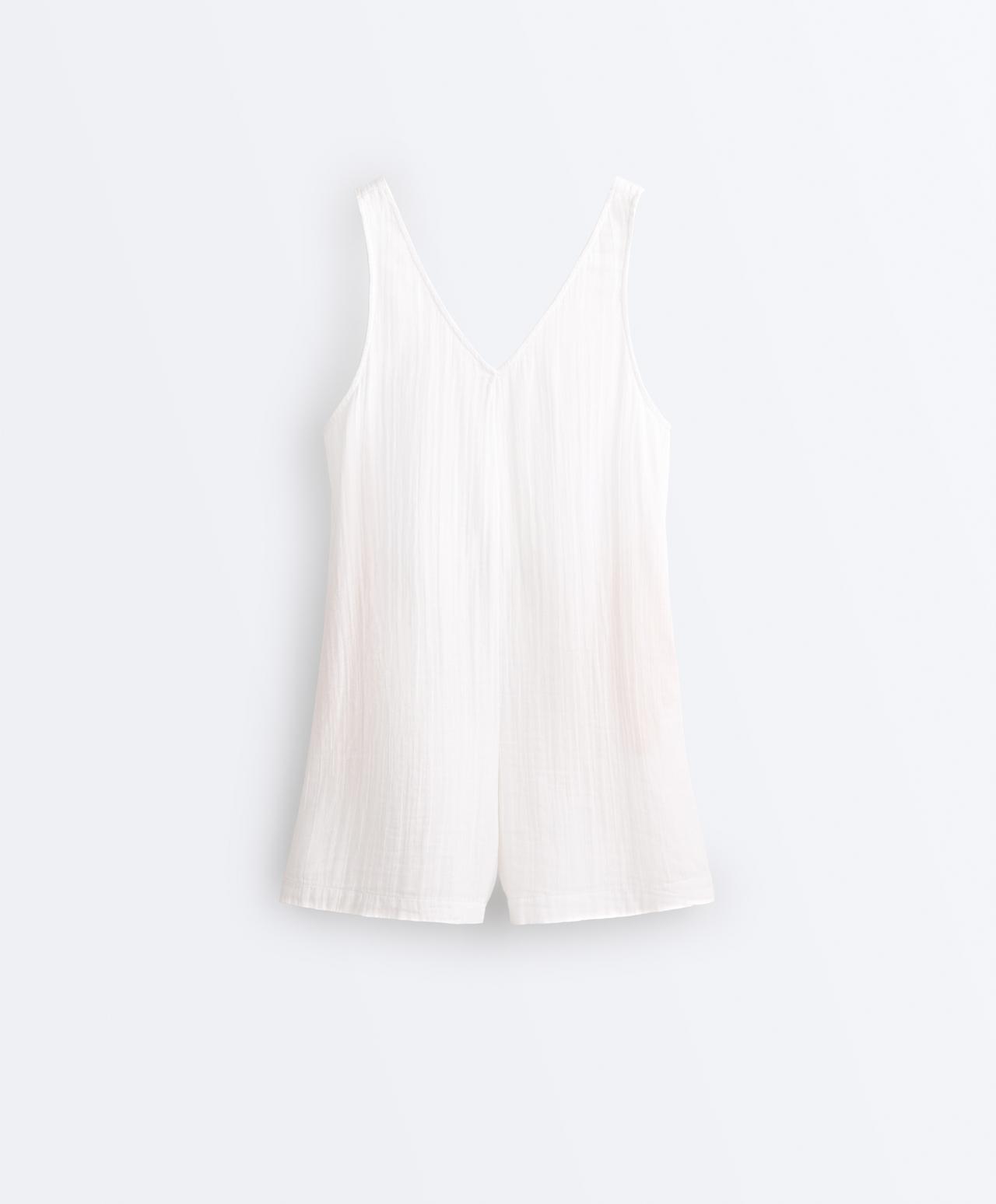 100% cotton gauze short jumpsuit — WHITE