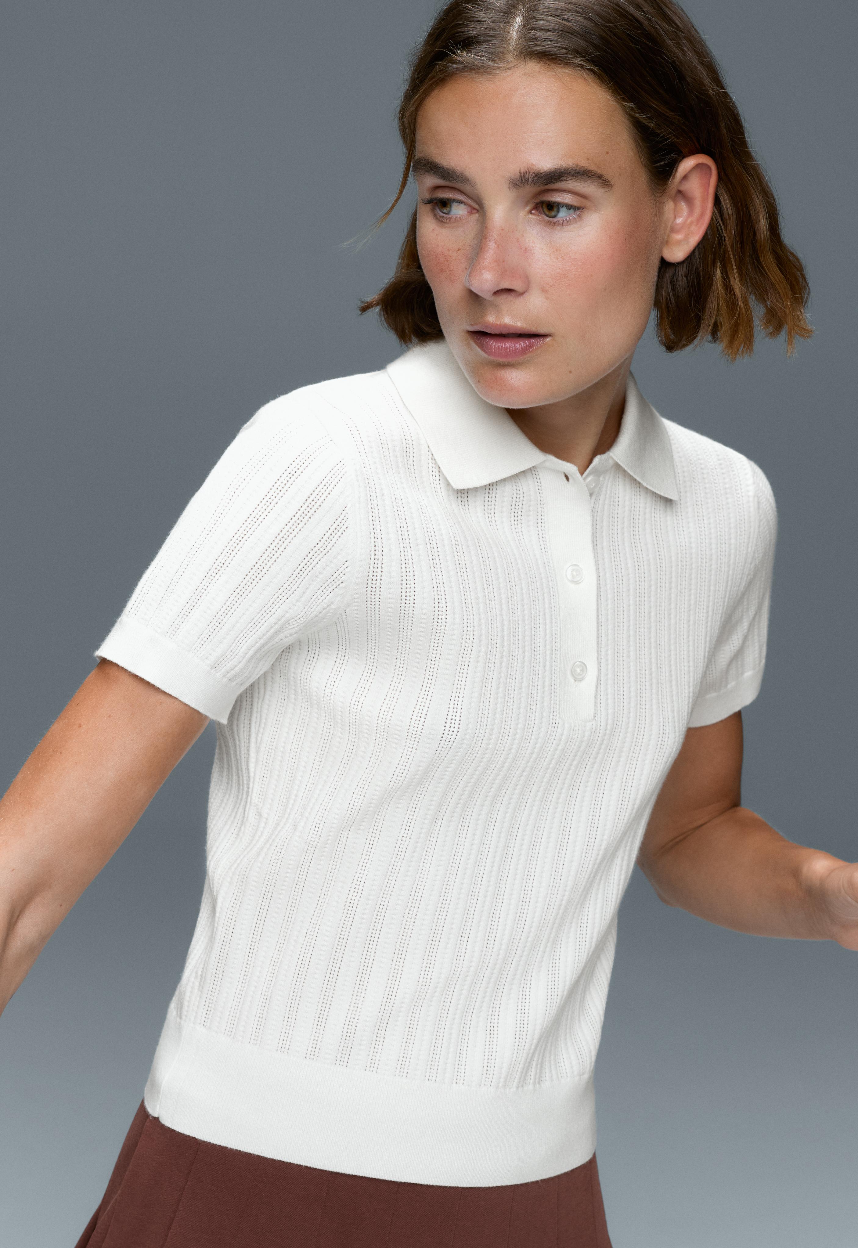 Short sleeve open knit polo shirt — WHITE 