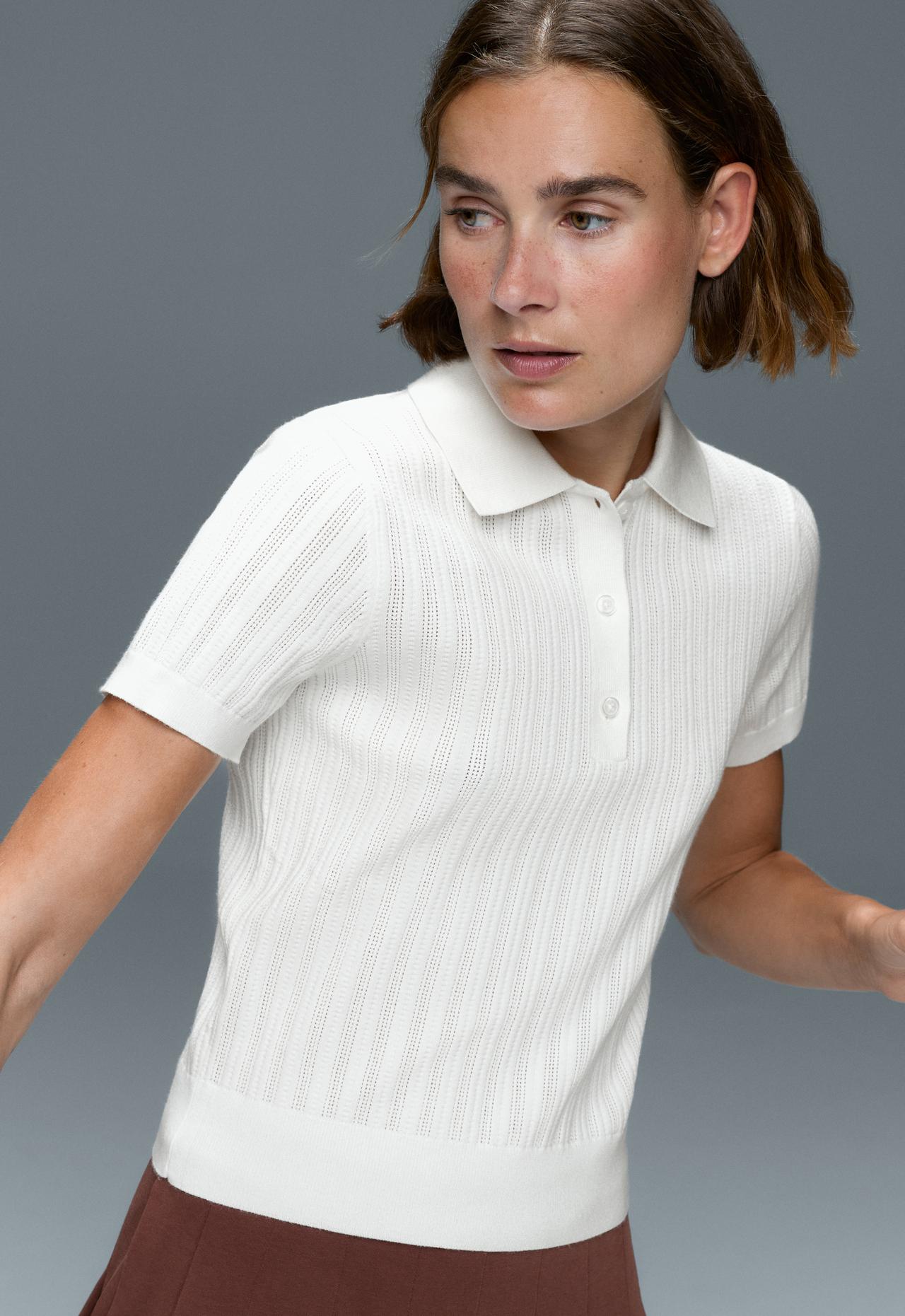 Short sleeve open knit polo shirt — WHITE 