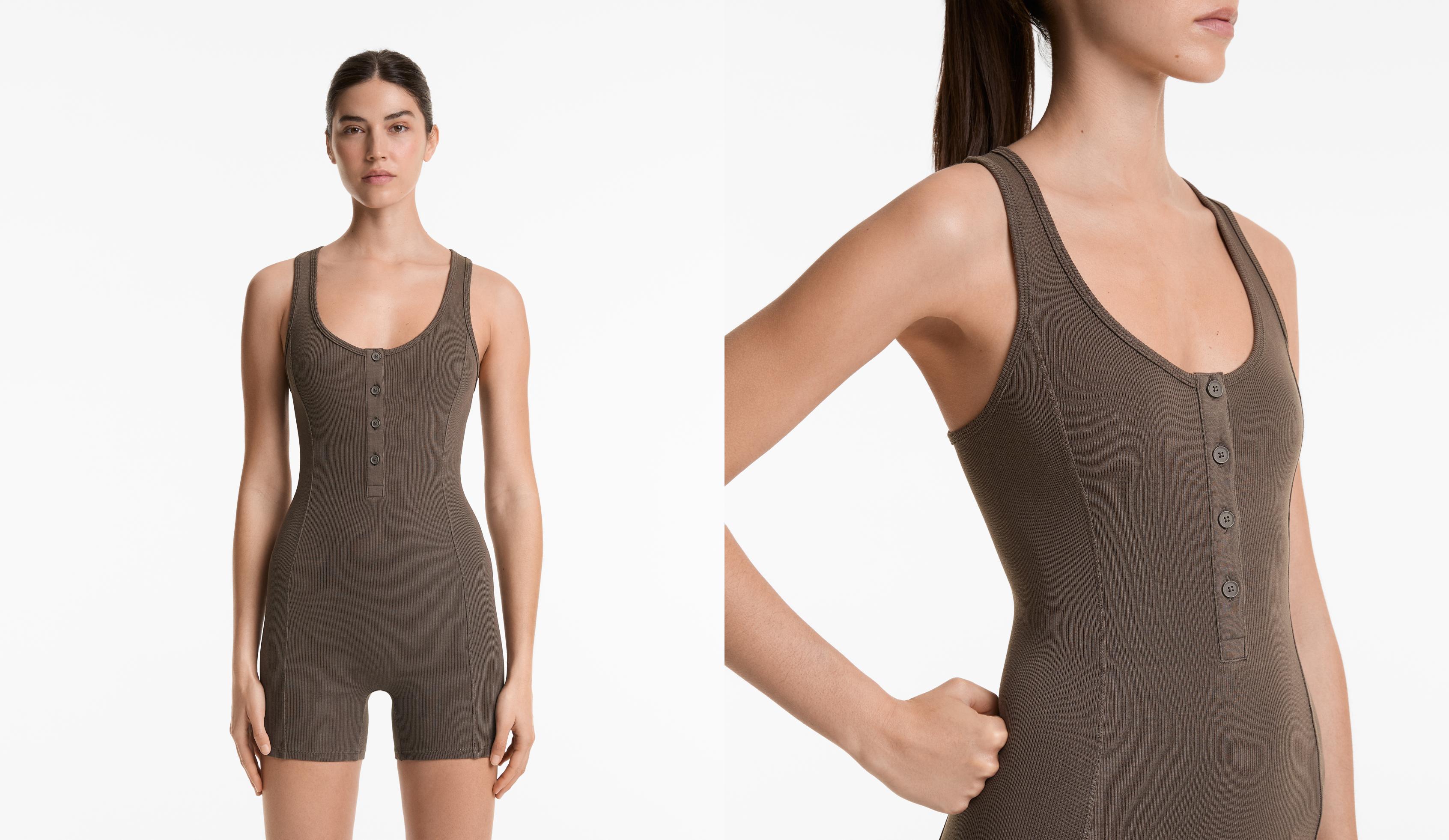 Cotton blend heavy rib short playsuit