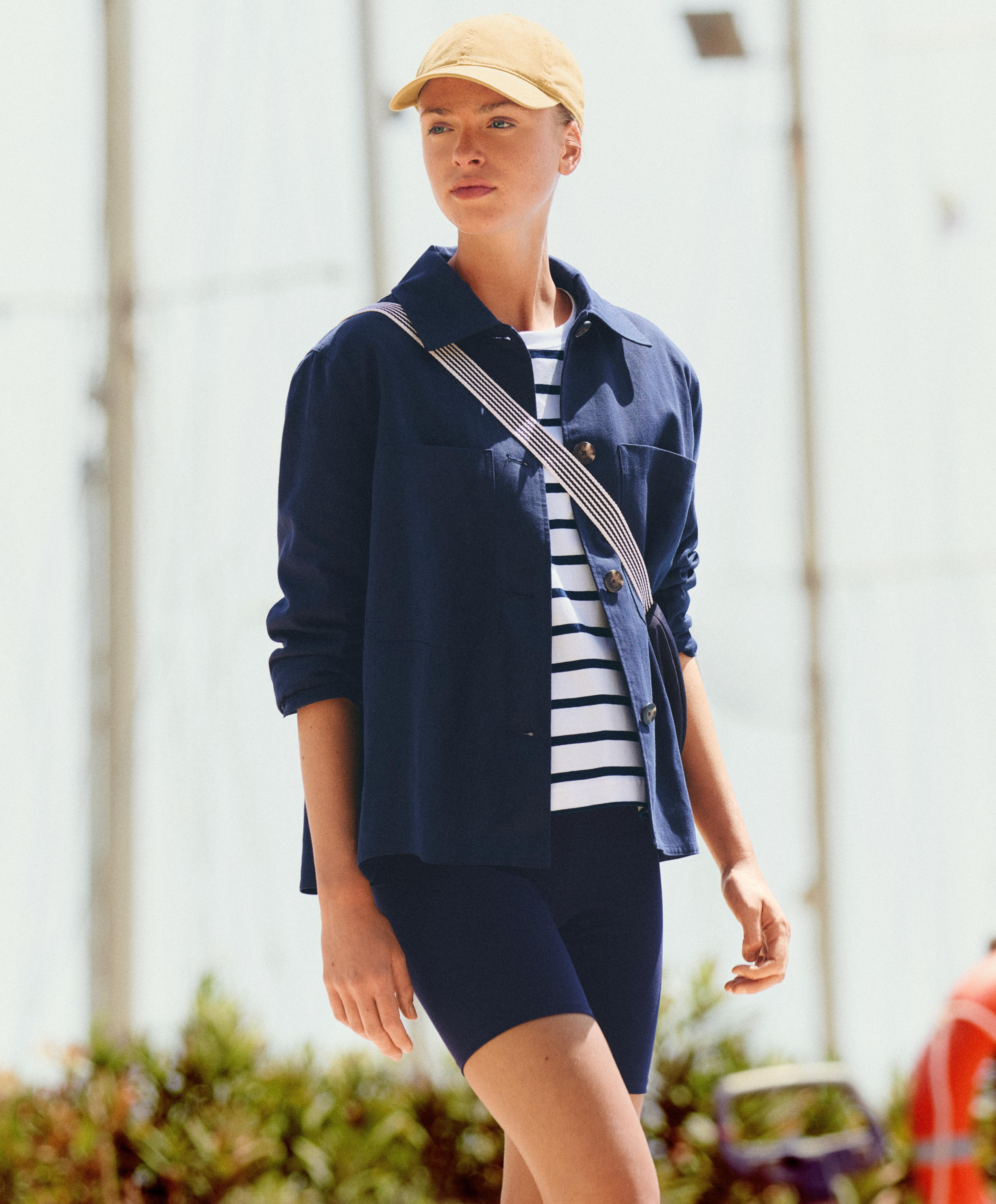 Cotton blend pocket jacket — NAVY BLUE