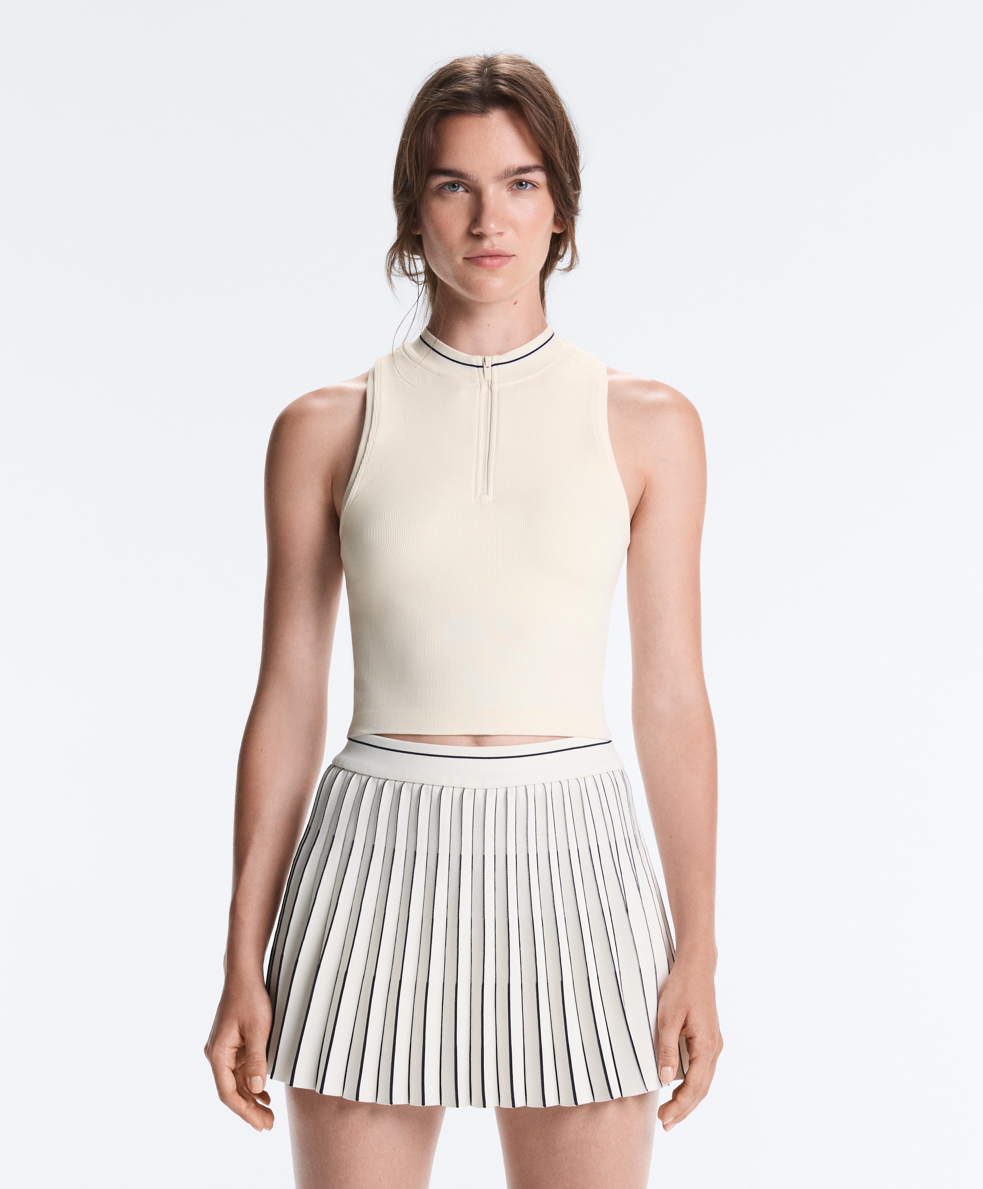 Sleeveless seamless half-zip tank top — PALE ECRU