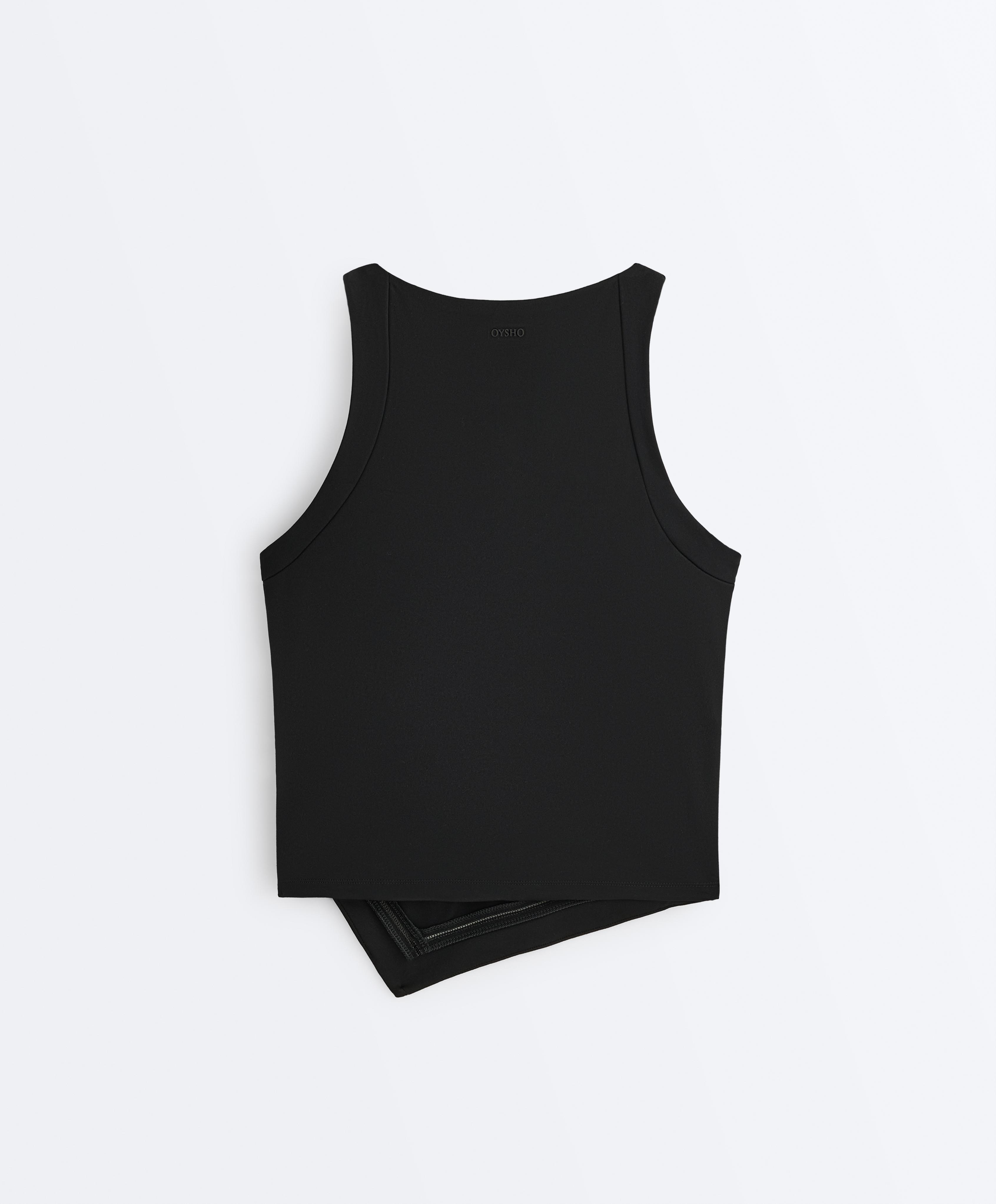 Comfortlux halterneck tank top with hemstitch — BLACK
