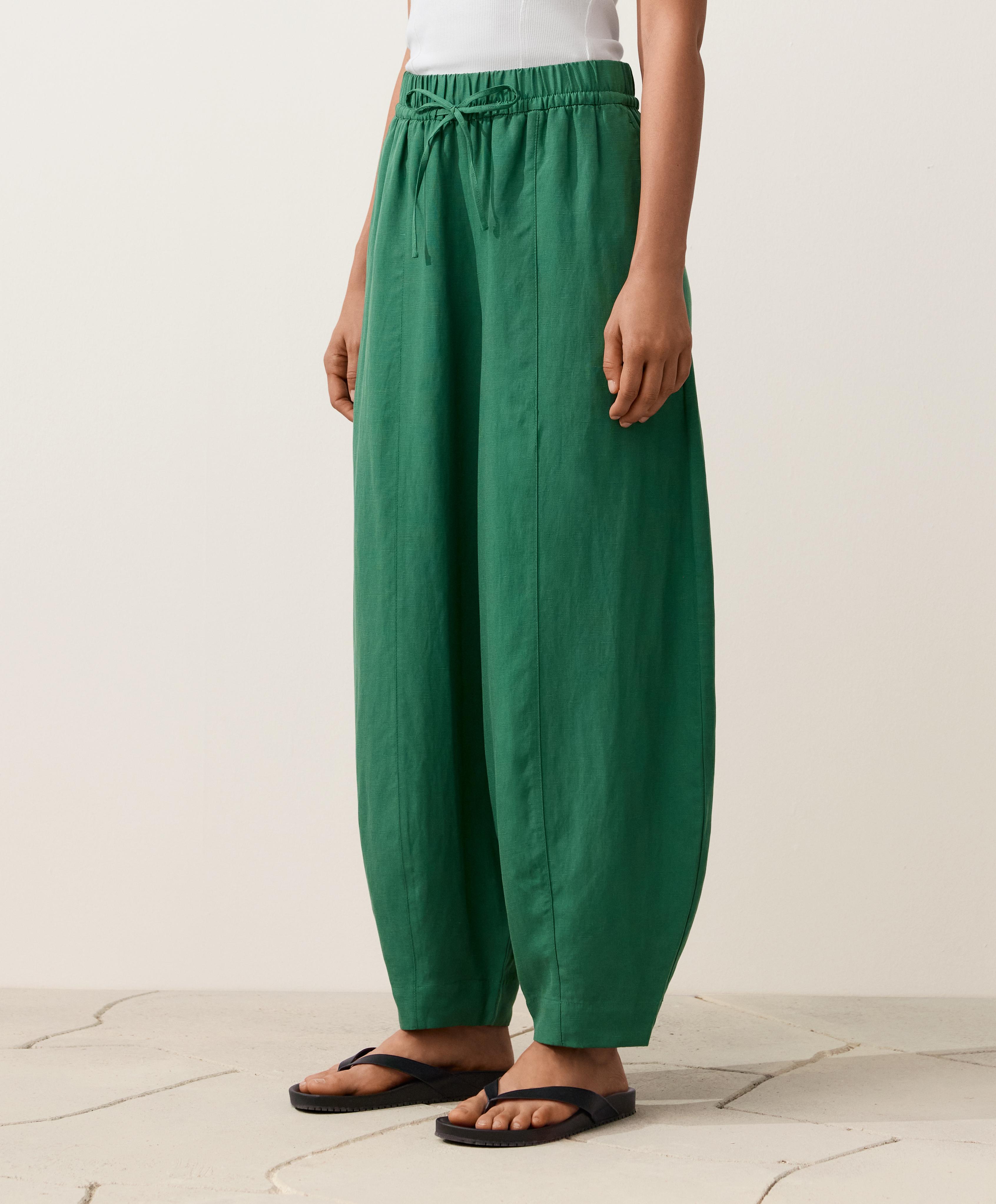 Pantalon balloon coutures mélange lyocell et 24% lin