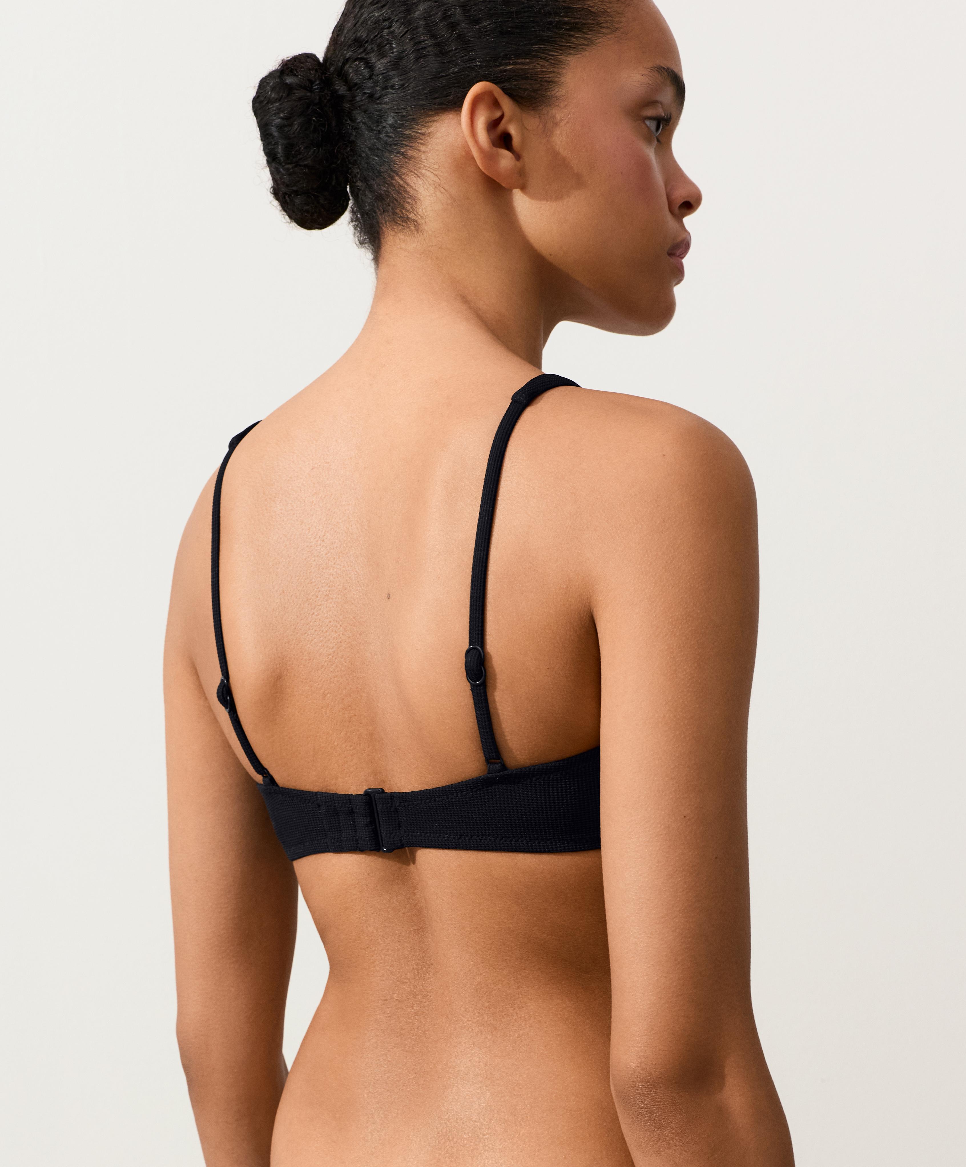 Piqué tie-back halter bikini top — BLACK