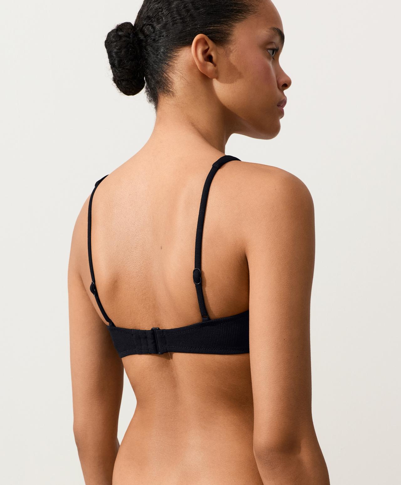 Piqué Halter bikini Top with tie — BLACK