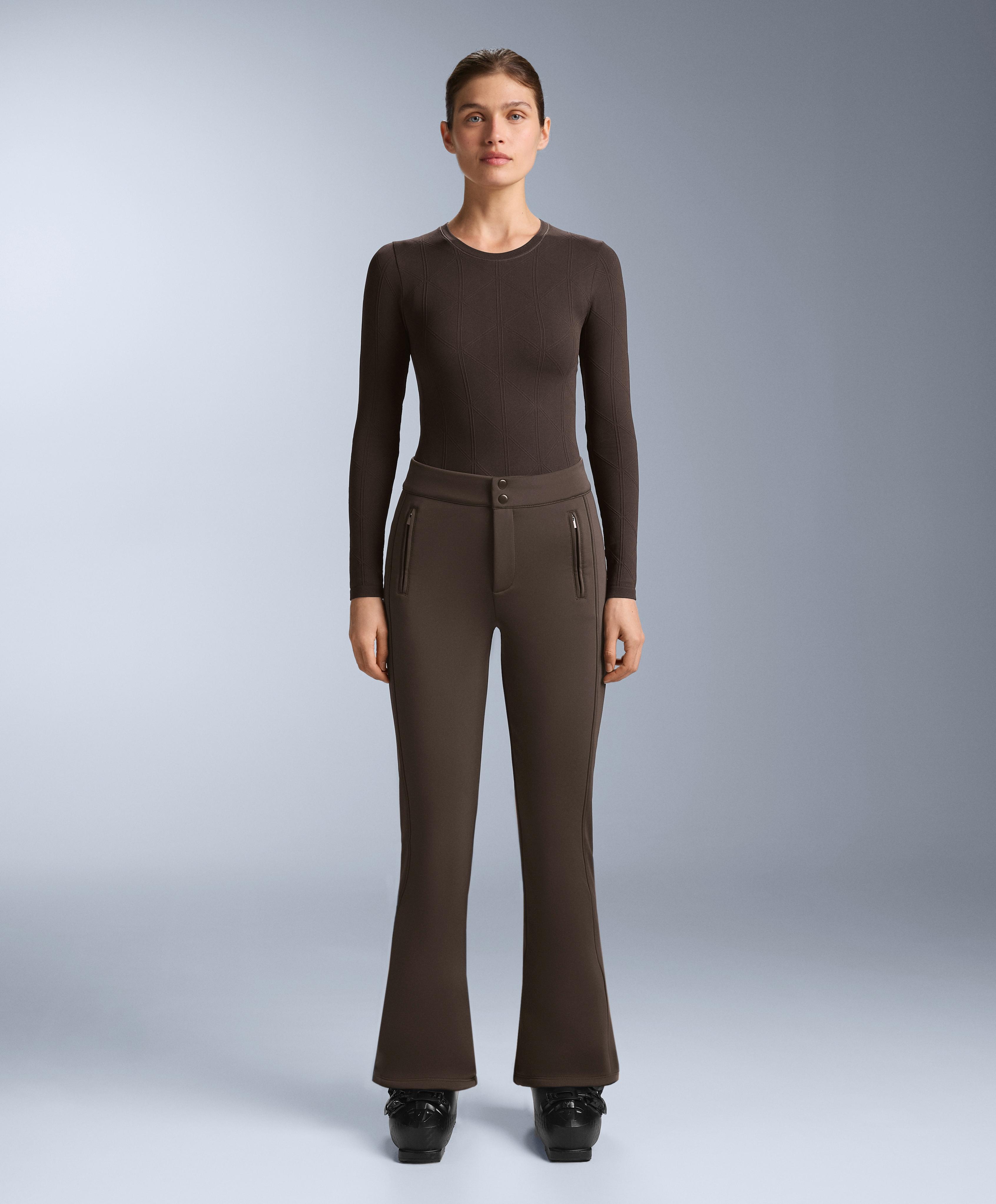 Thermal seamless jacquard base layer T-shirt — DARK BROWN