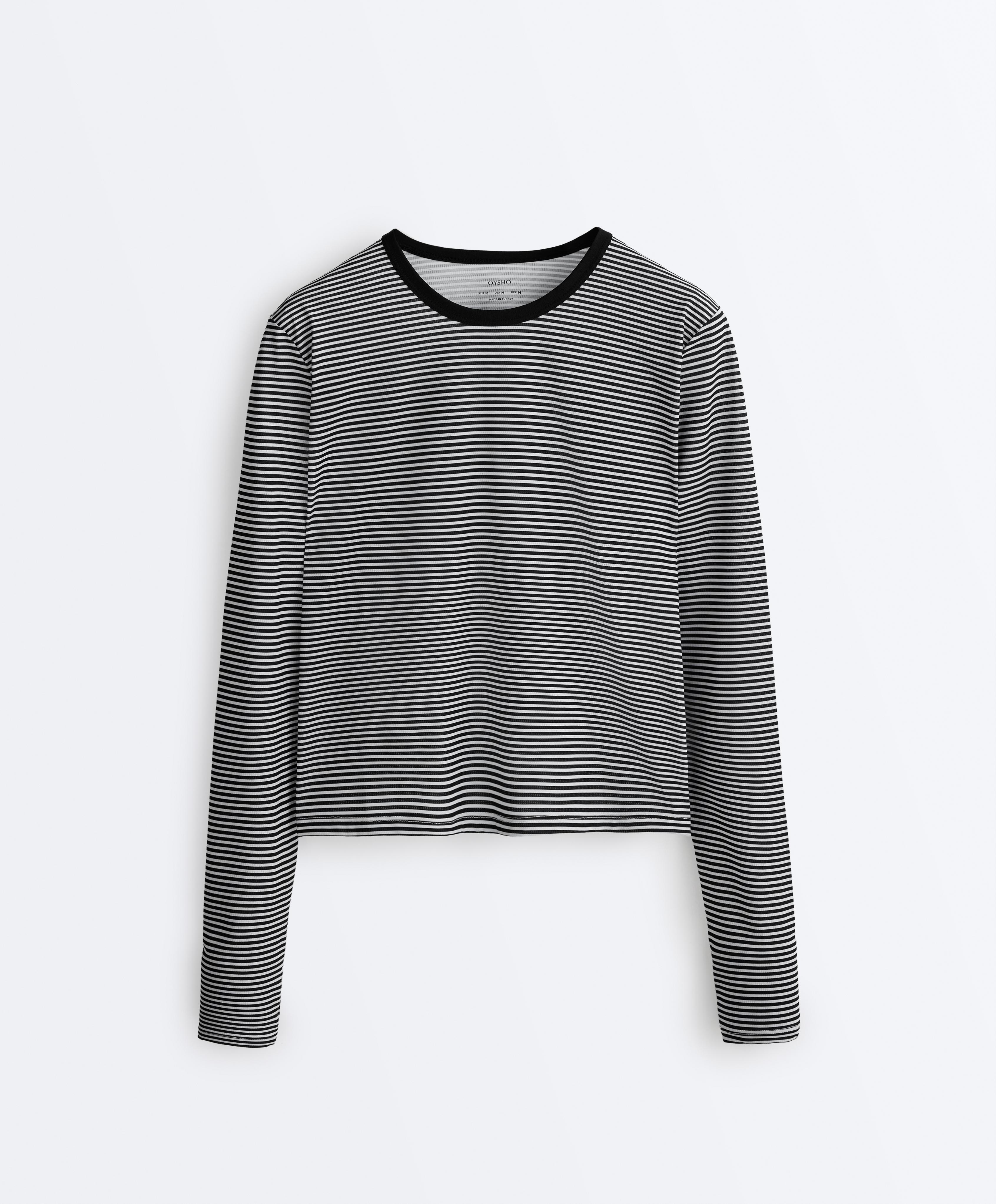 Striped long-sleeved technical T-shirt — BLACK