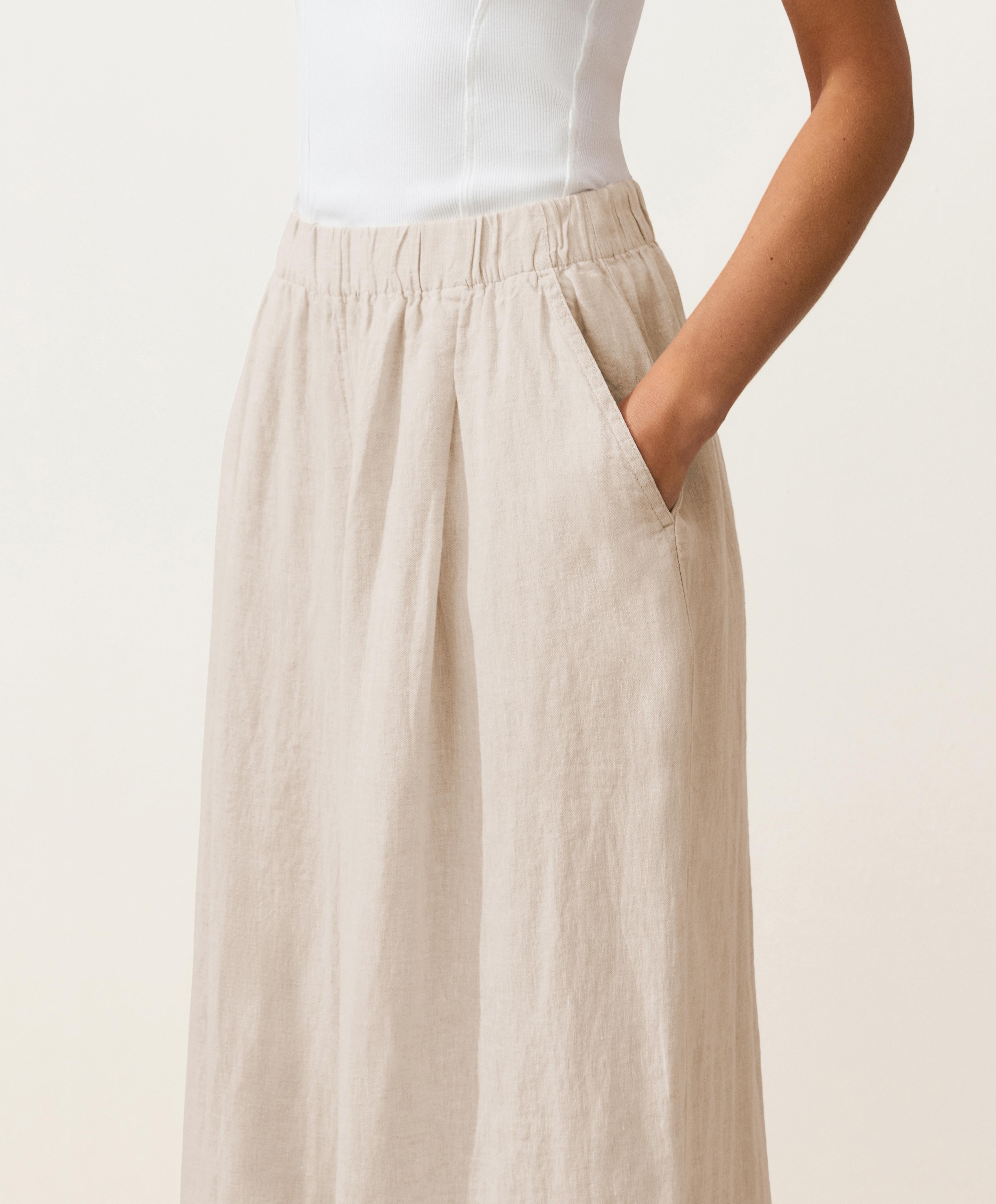 100% linen wide-leg trousers — SAND MELANGE