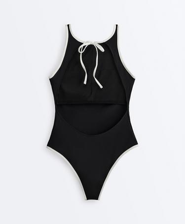 Contrast trim halterneck swimsuit — BLACK 9