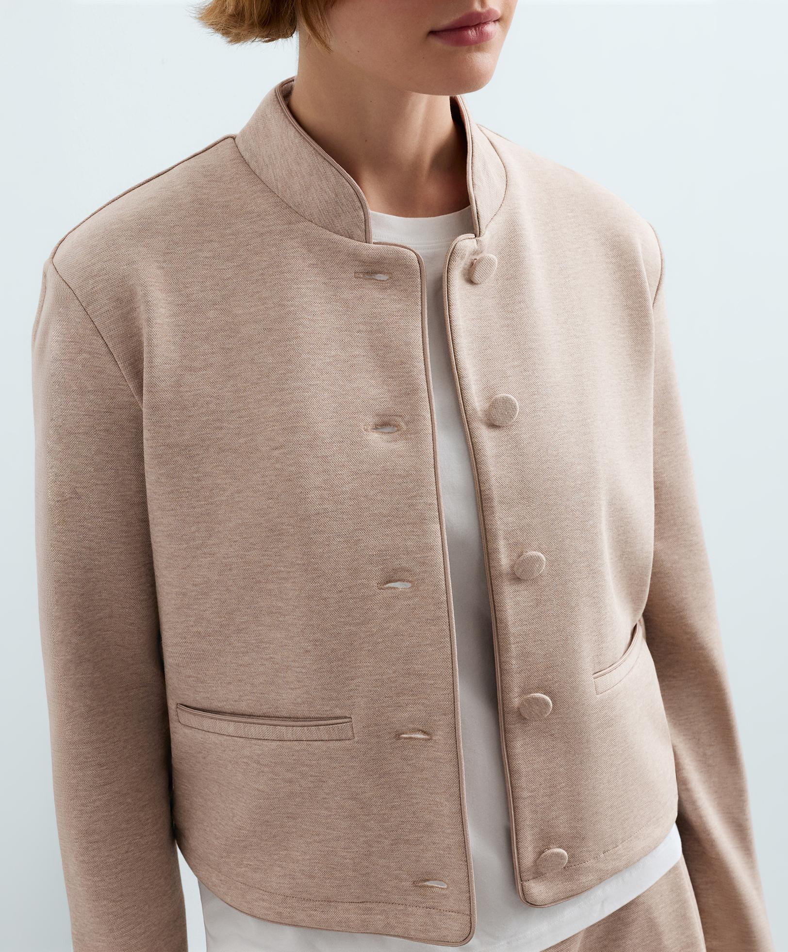Tuxedo collar cotton jacket — SOFT MINK