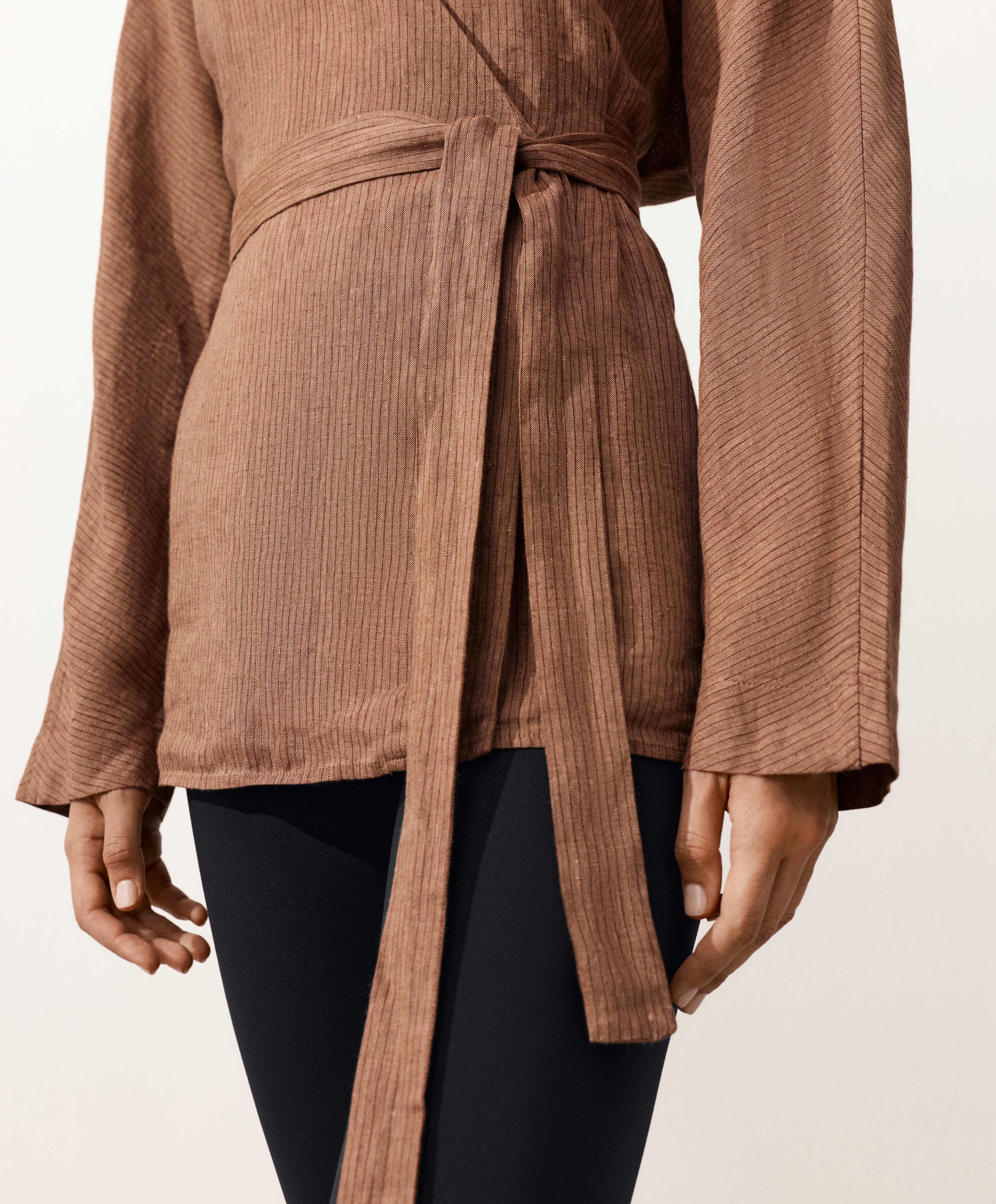 Striped 100% linen kimono shirt — TAN MELANGE