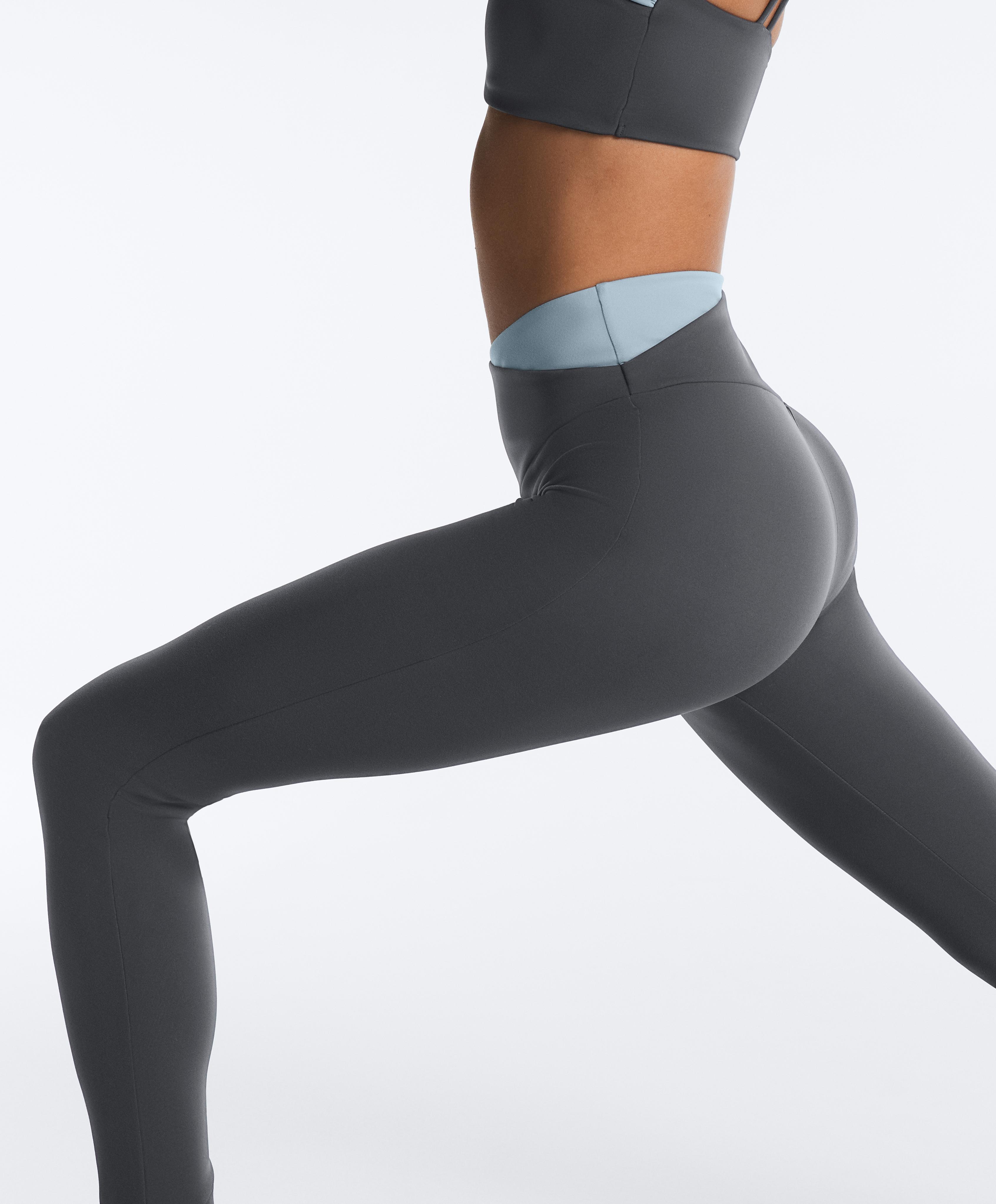 Comfortlux V-waist contrast ankle-length leggings — ASPHALT