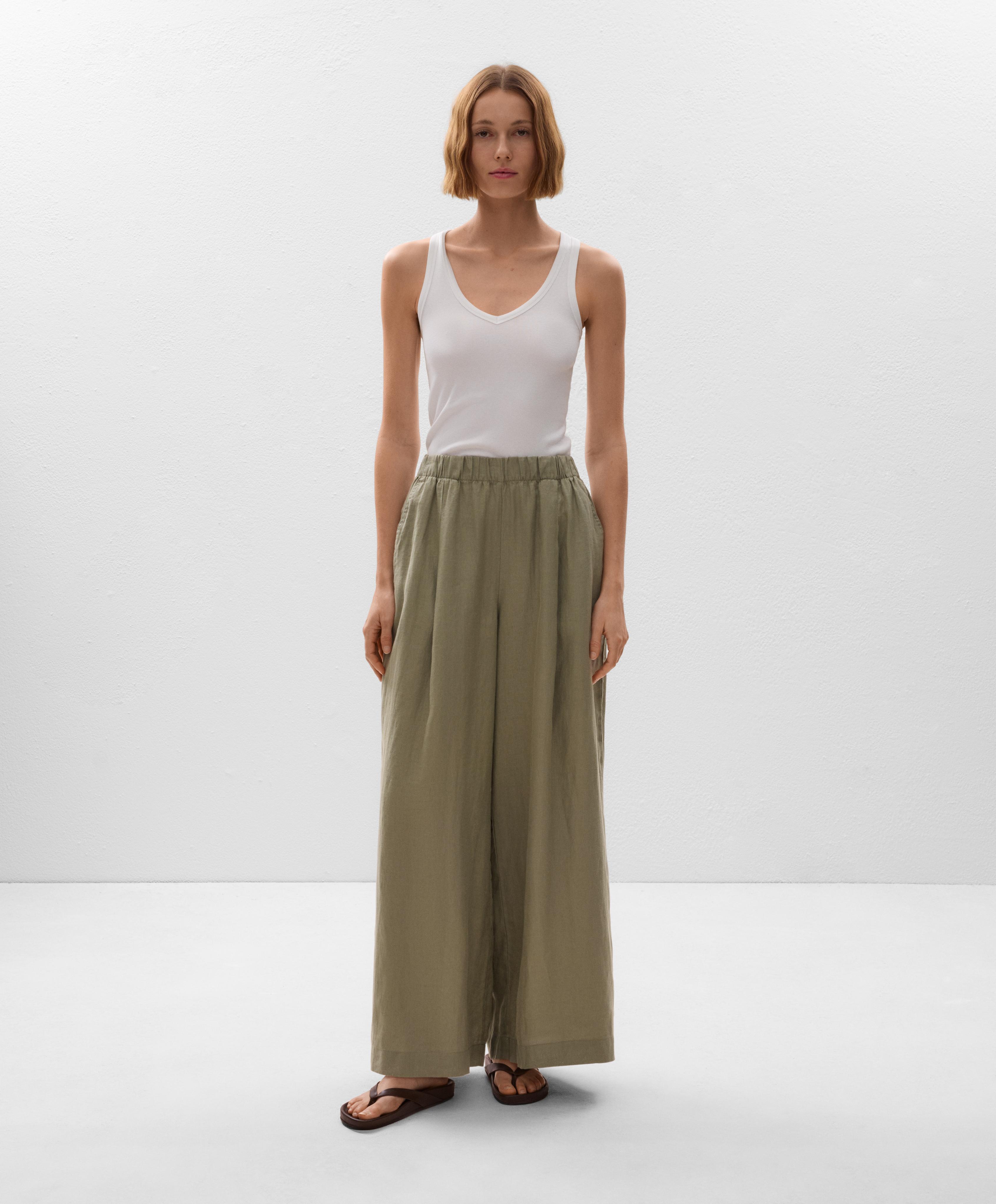 100% linen wide straight-leg trousers