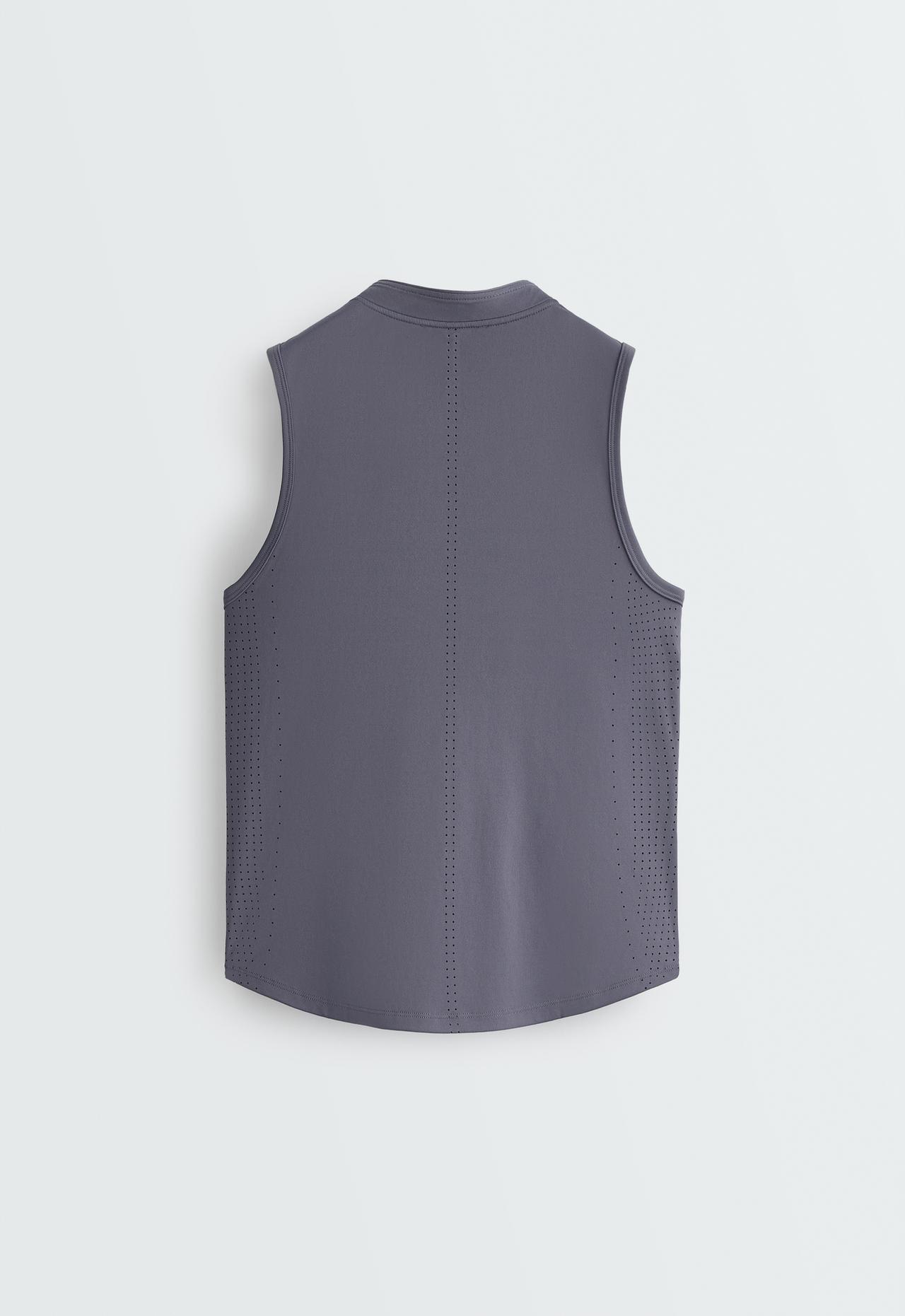 Technical sleeveless T-shirt with half zip — BLUE-GREY