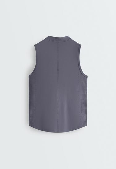 Technical sleeveless T-shirt with half zip — BLUE-GREY 8
