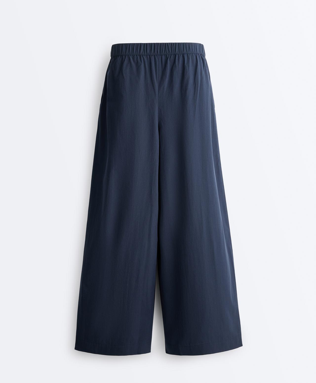 100% cotton poplin wide-leg trousers — NAVY BLUE